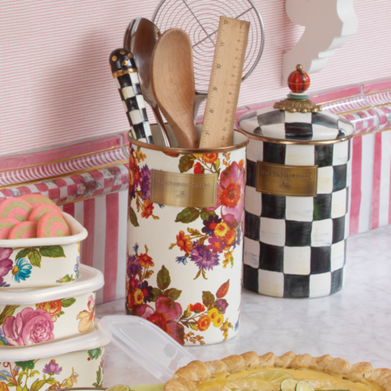 MacKenzie-Childs white flower market utensil holder