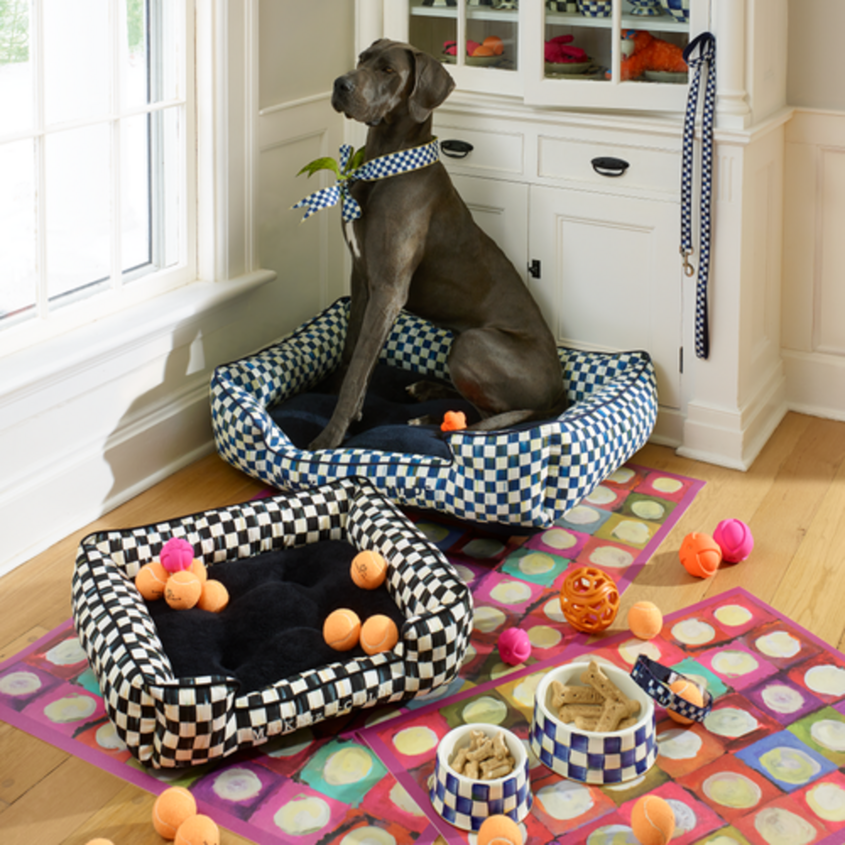 MacKenzie-Childs royal check medium pet dish