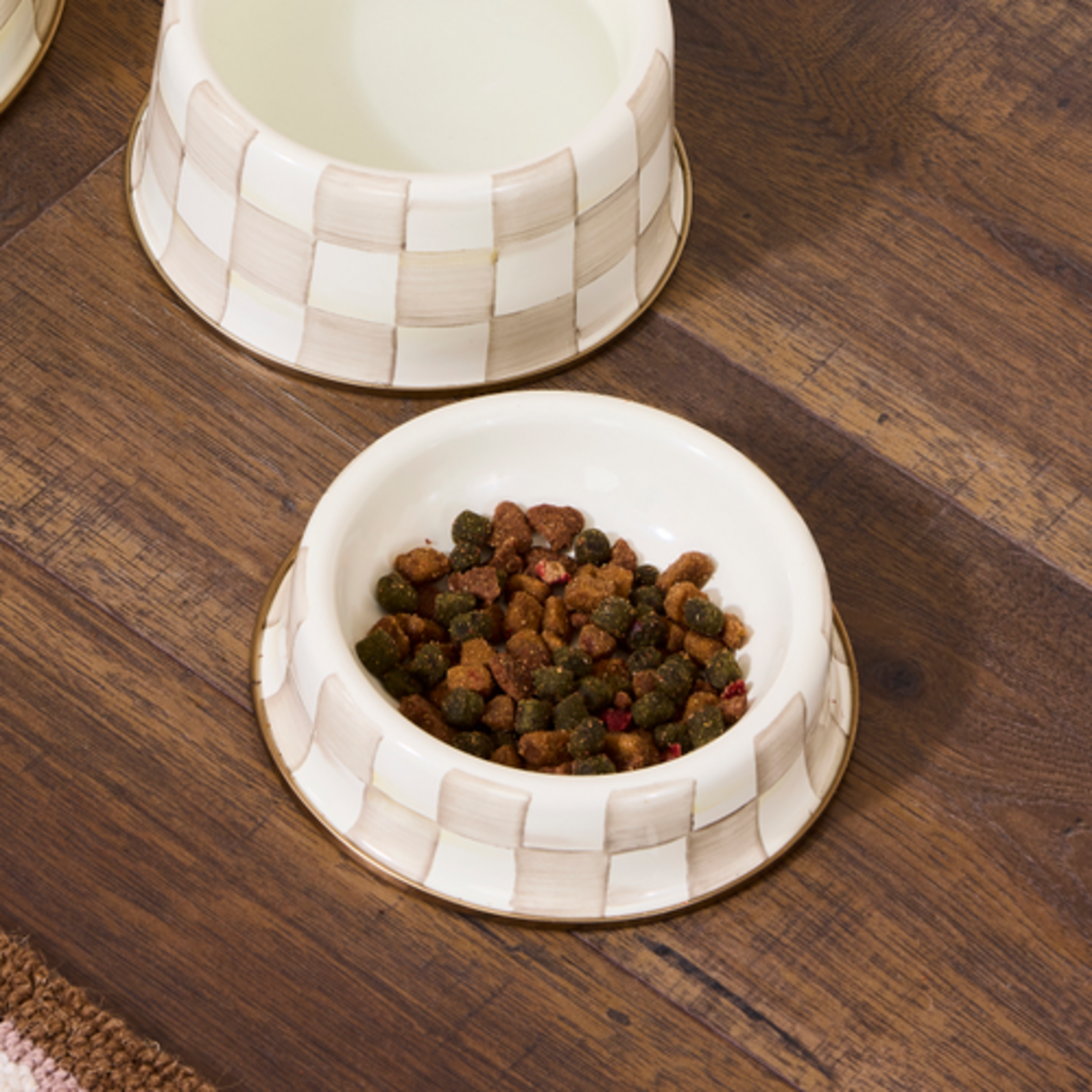 MacKenzie-Childs mocha check small pet dish