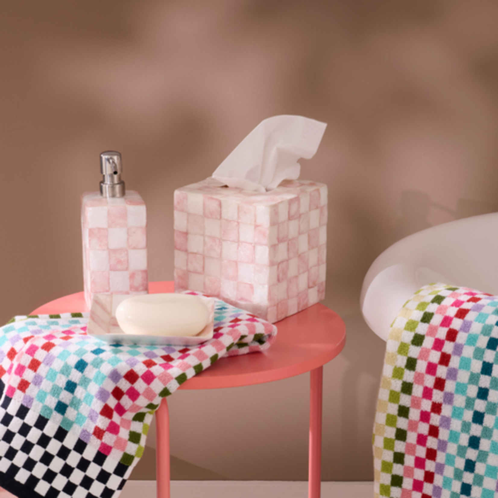 MacKenzie-Childs rosy check capiz boutique tissue box cover