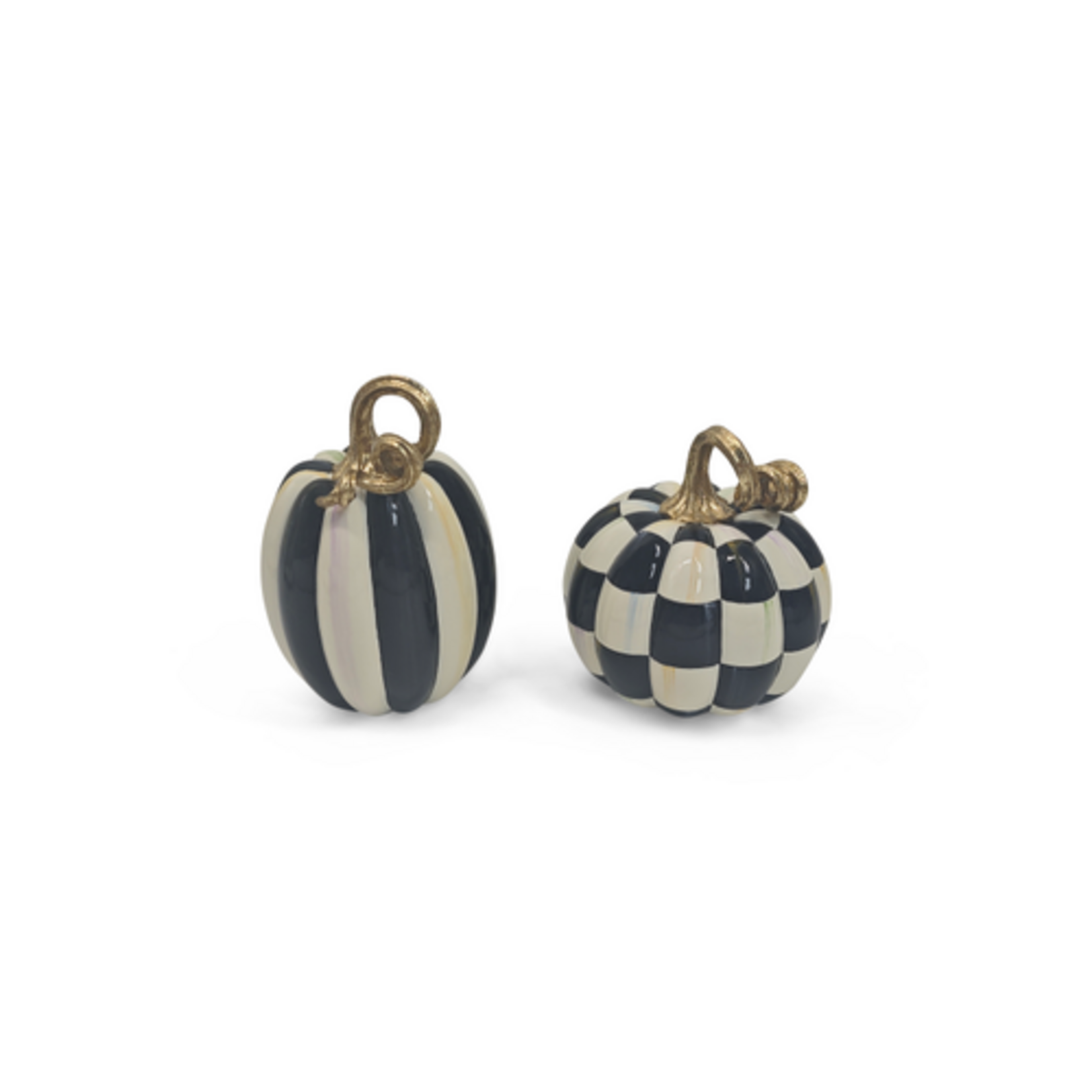 MacKenzie-Childs courtly check and stripe petite pumpkins, set of 2