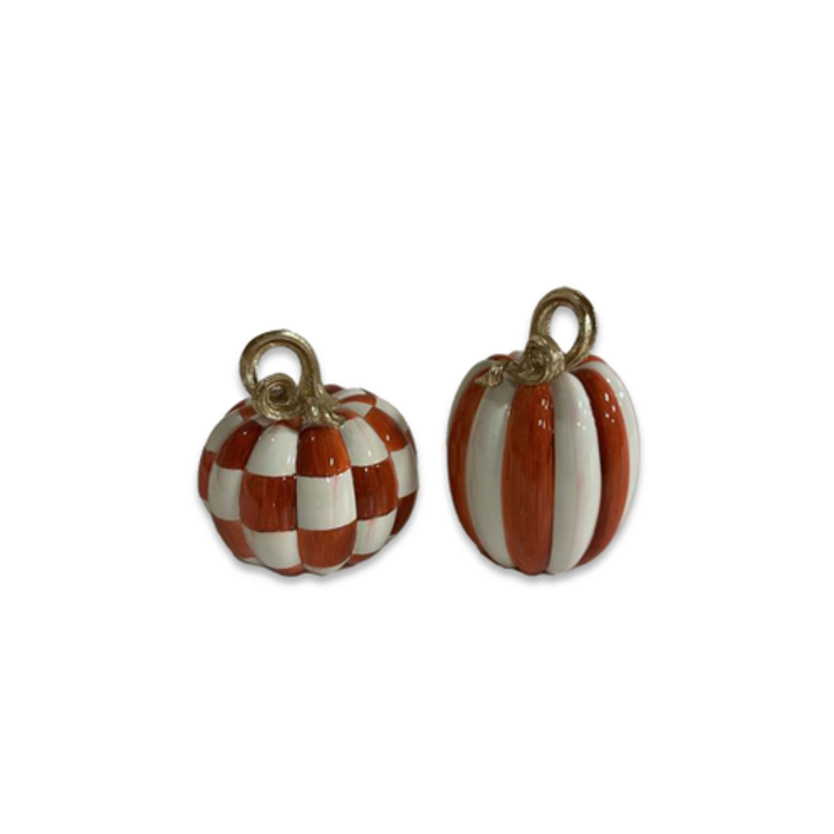 MacKenzie-Childs paprika check and stripe petite pumpkins, set of 2