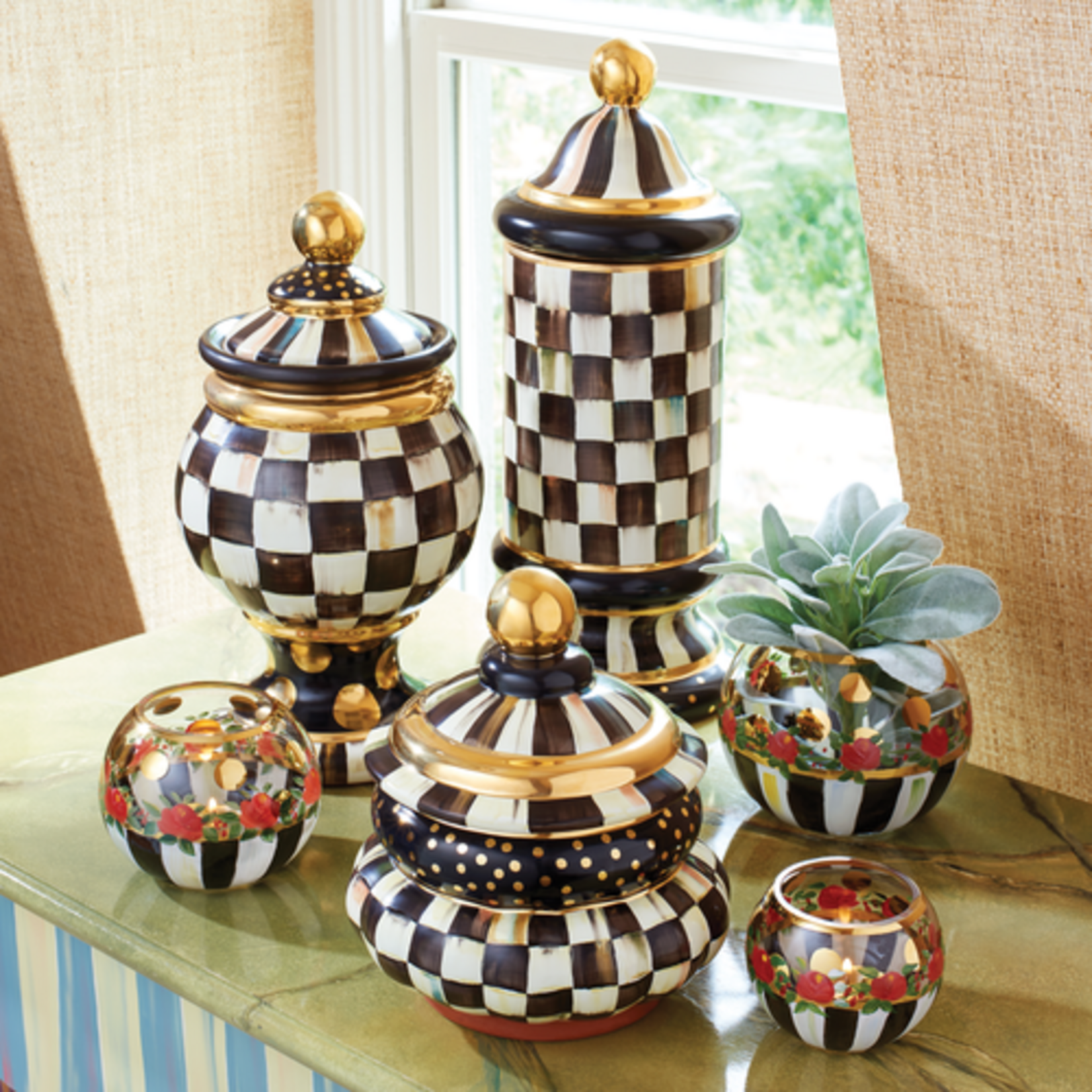 MacKenzie-Childs courtly check ceramic column canister