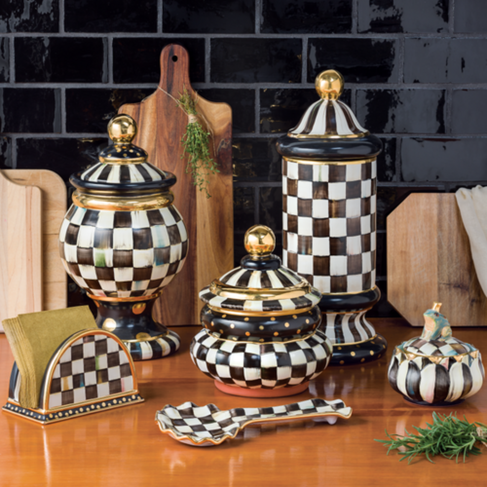 MacKenzie-Childs courtly check ceramic column canister