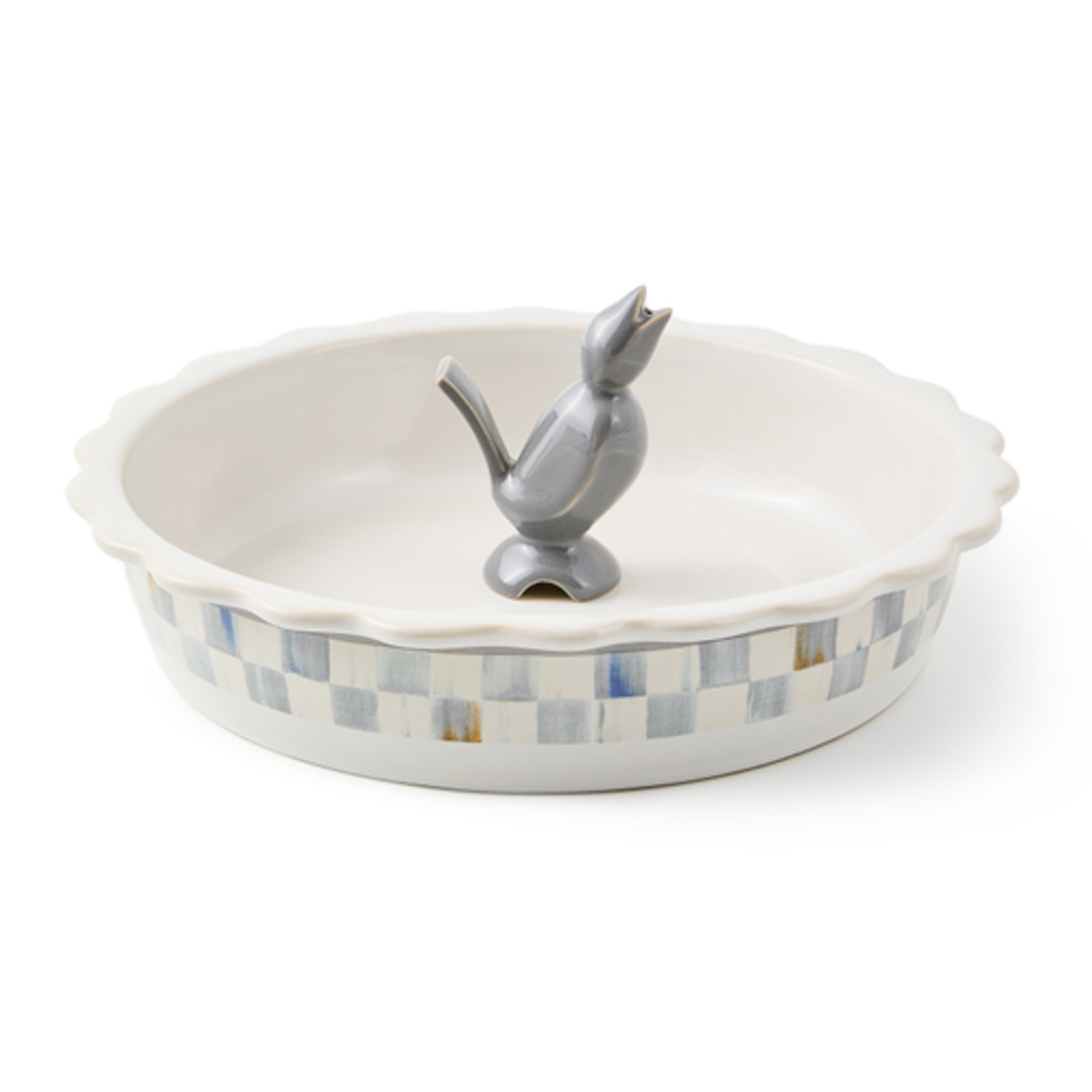 MacKenzie-Childs sterling check everyday pie plate with pie bird