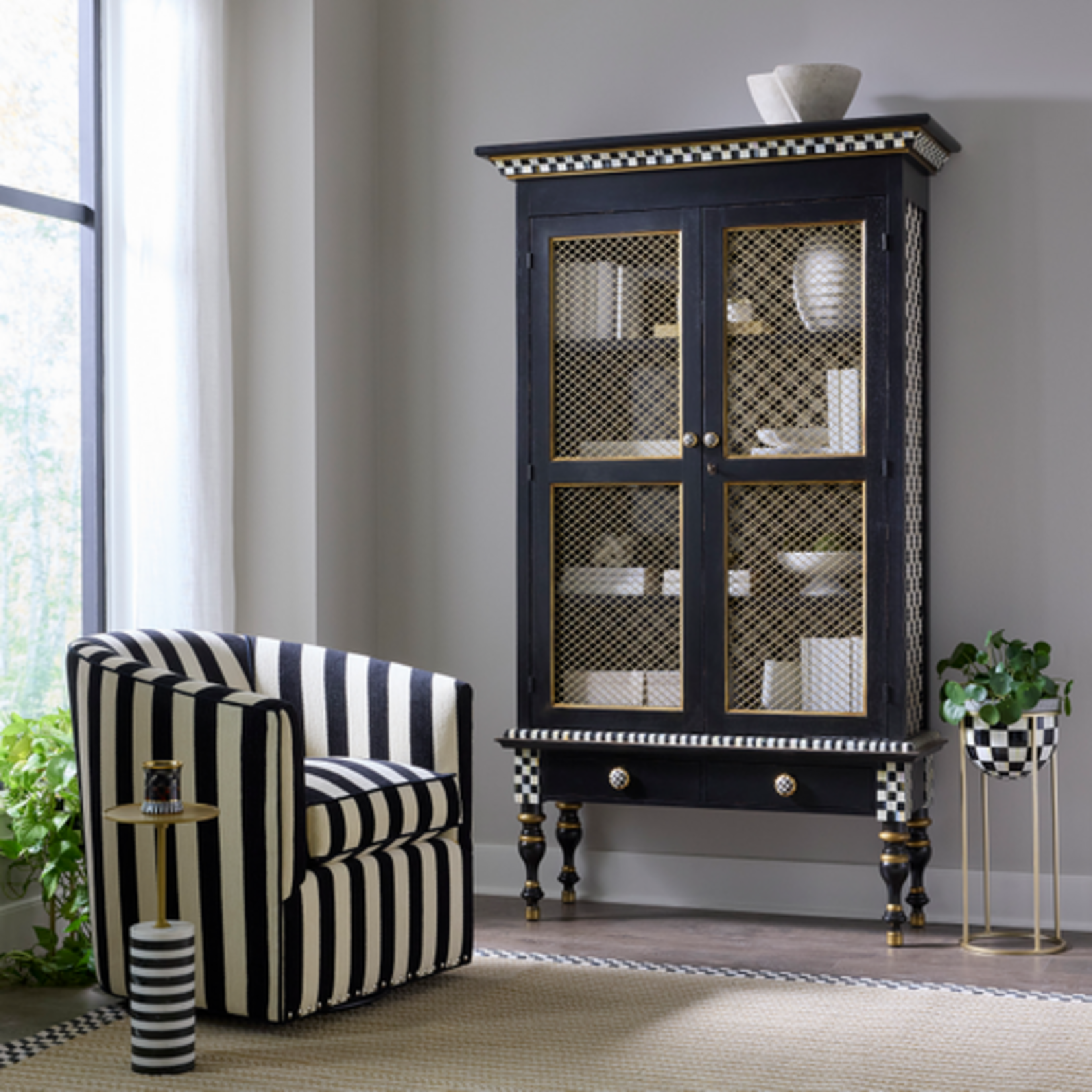 MacKenzie-Childs courtly criss-cross cabinet