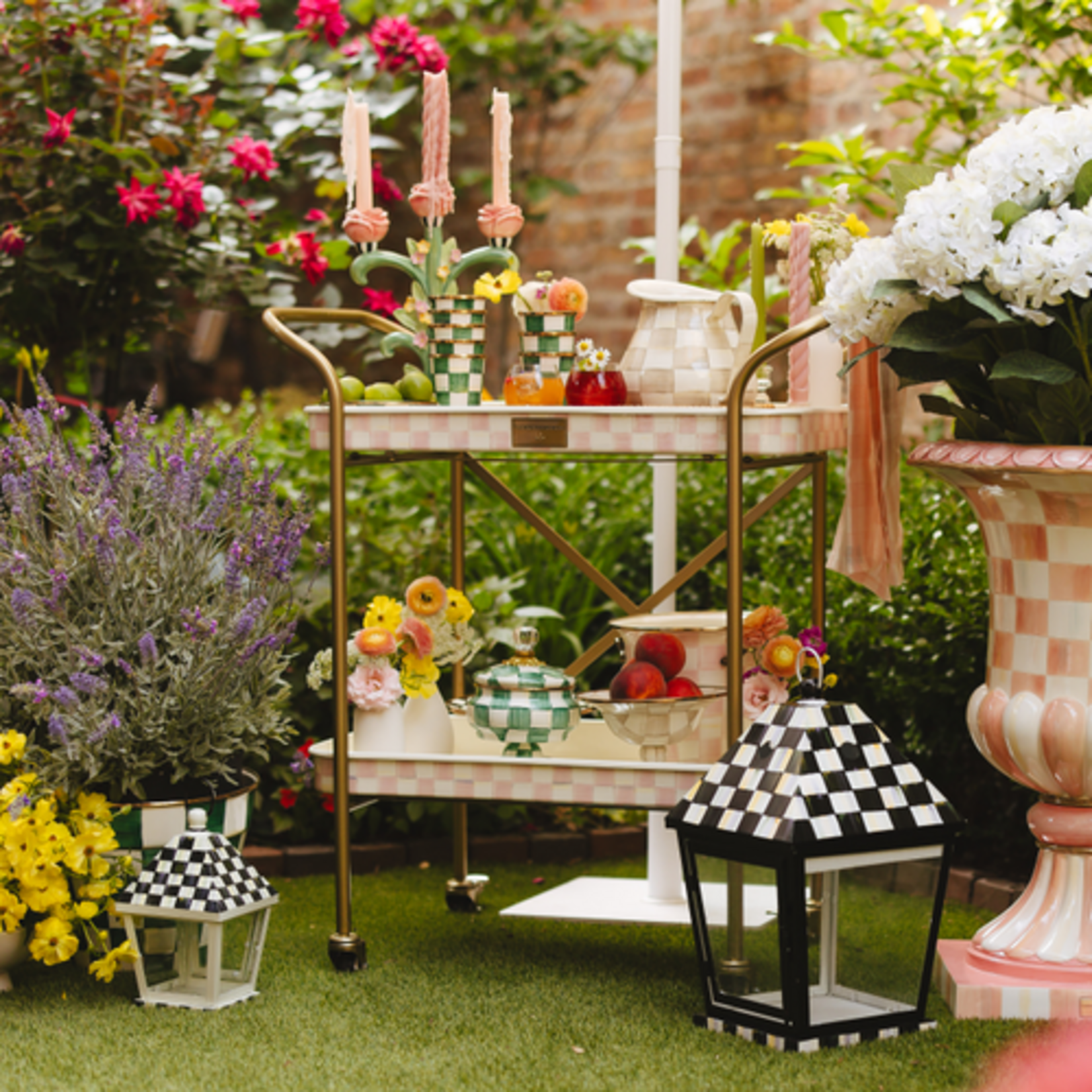 MacKenzie-Childs rosy check 2-tier kitchen cart