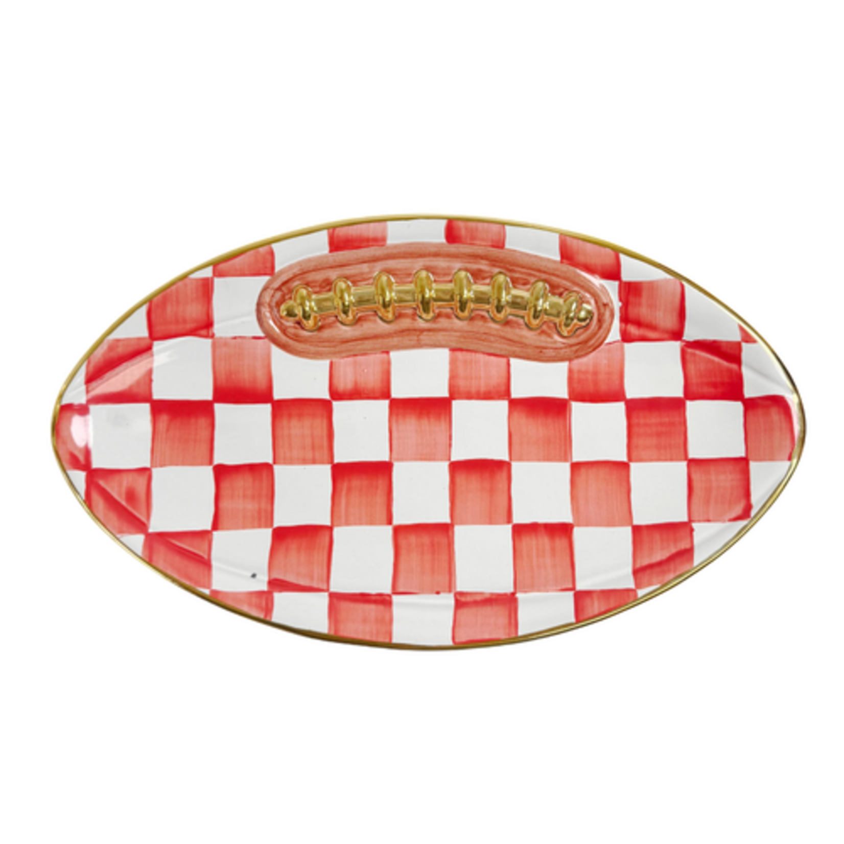 MacKenzie-Childs red check ceramic football platter