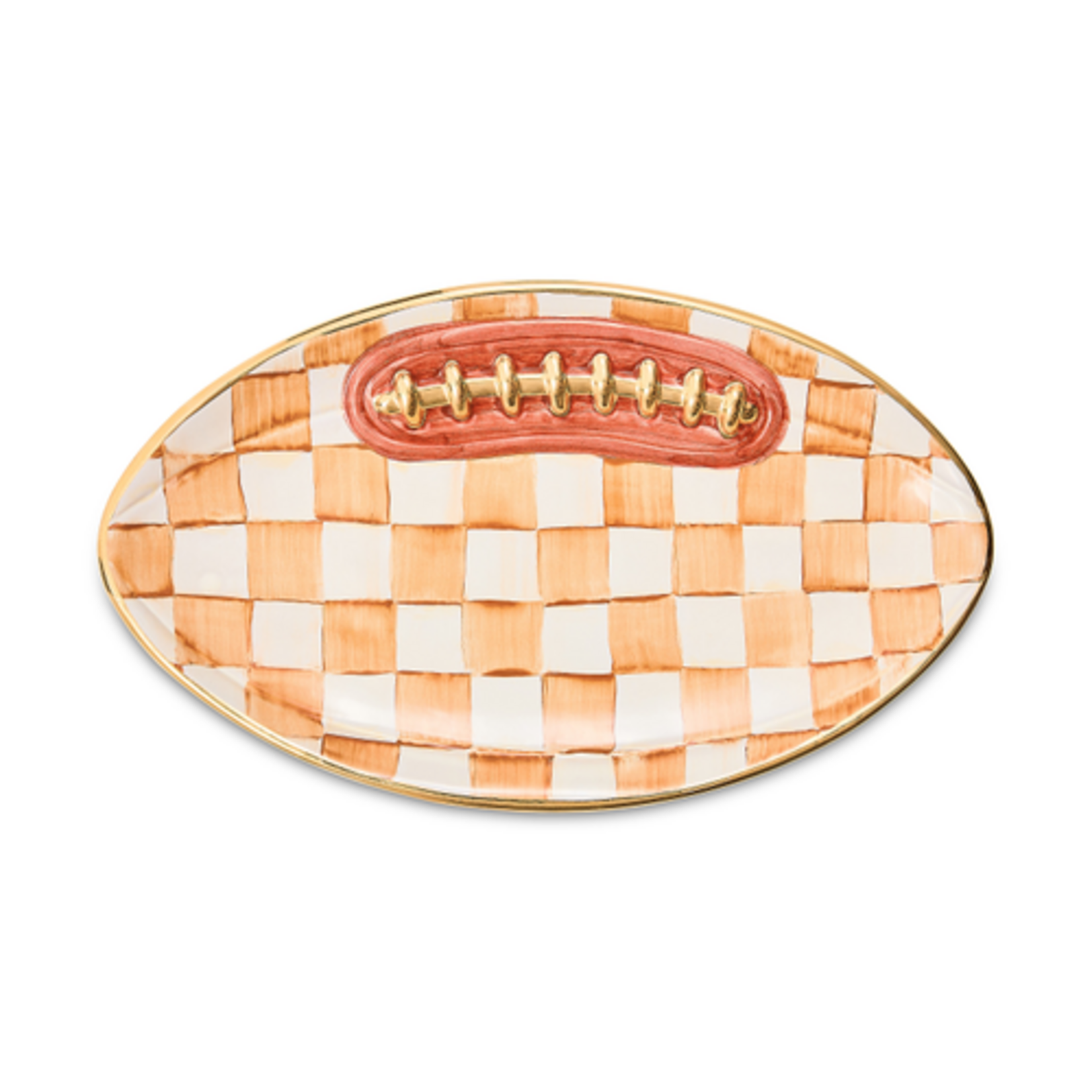 MacKenzie-Childs ginger check ceramic football platter