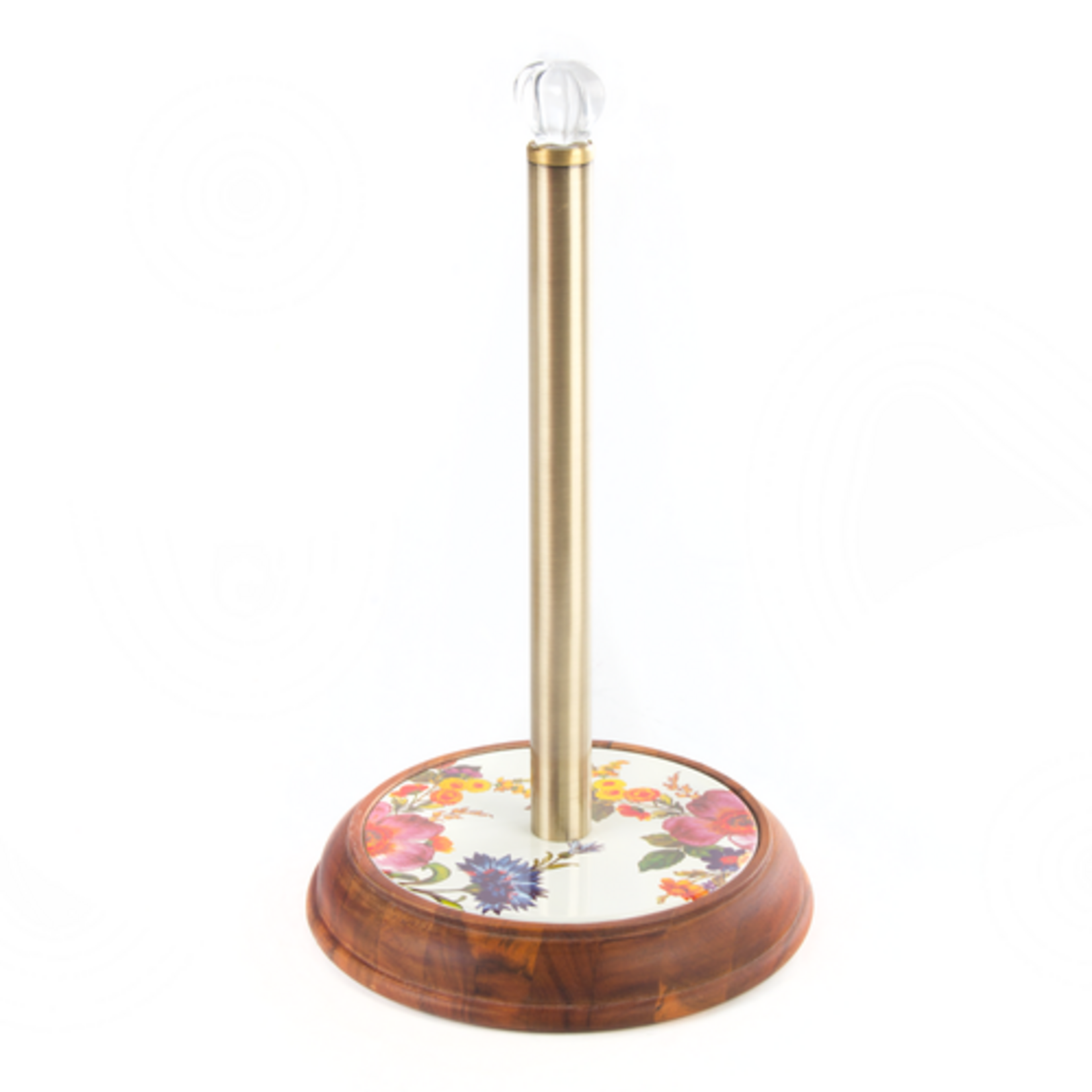 MacKenzie-Childs white flower market wood paper towel holder