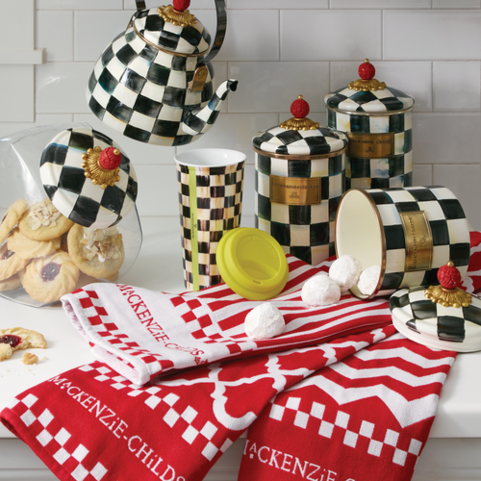 MacKenzie-Childs cookie jar with courtly check lid