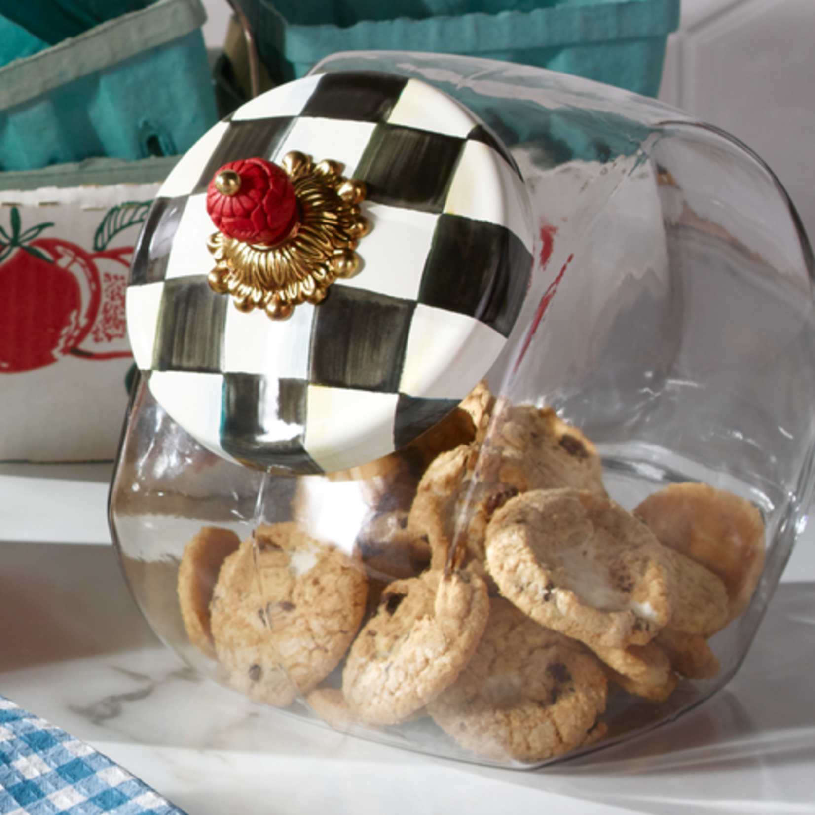 MacKenzie-Childs cookie jar with courtly check lid