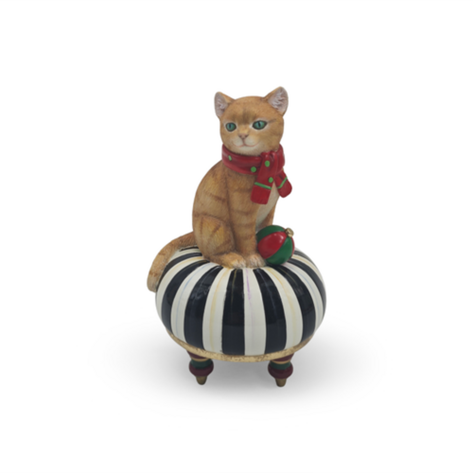 MacKenzie-Childs holiday cat on tuffet figurine