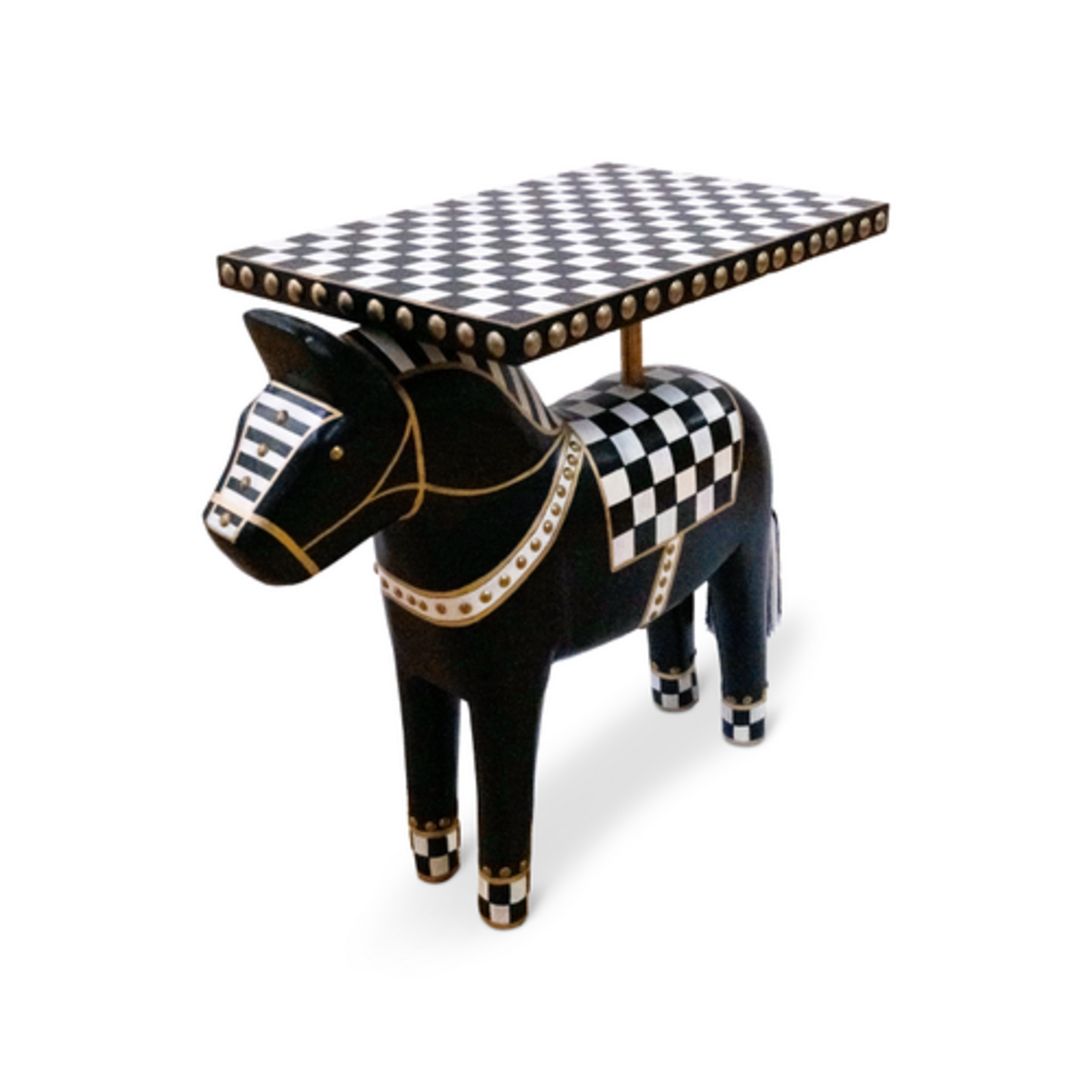 MacKenzie-Childs courtly check carved horse table