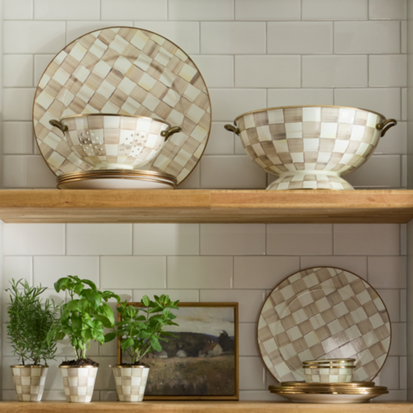 MacKenzie-Childs mocha check large colander