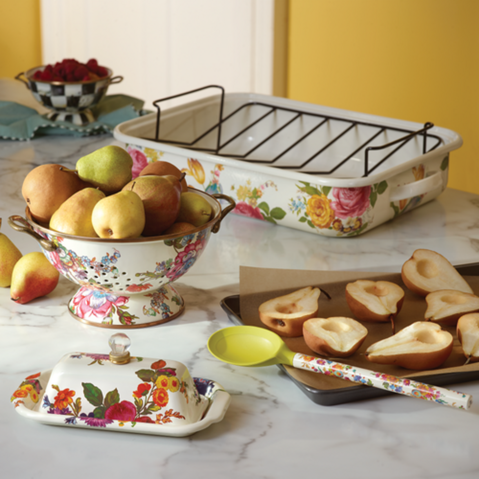 MacKenzie-Childs white flower market large colander
