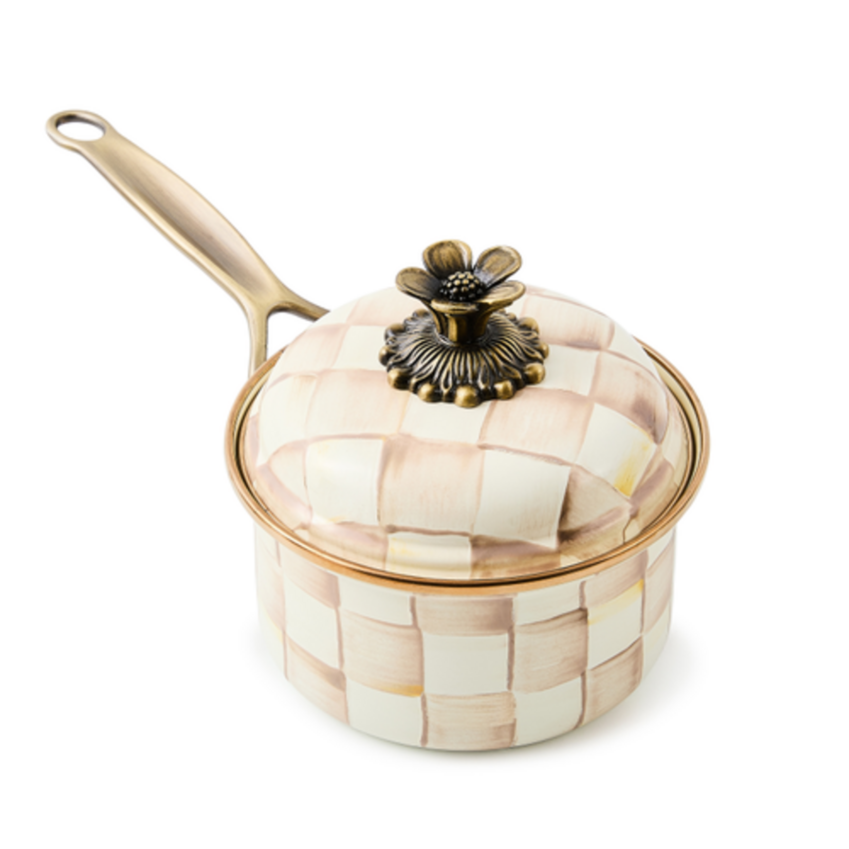 MacKenzie-Childs mocha check 1 qt. saucepan