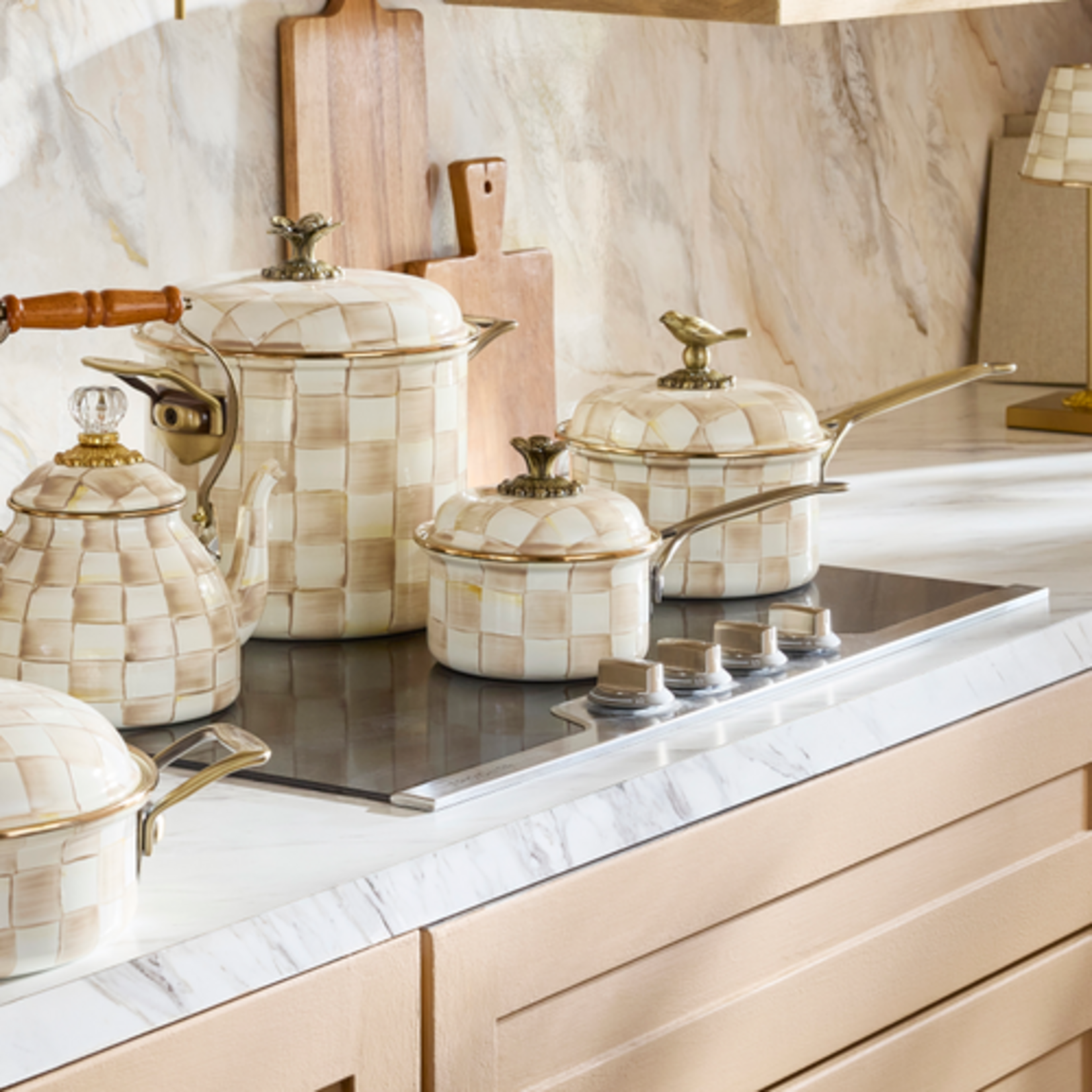 MacKenzie-Childs mocha check 1 qt. saucepan