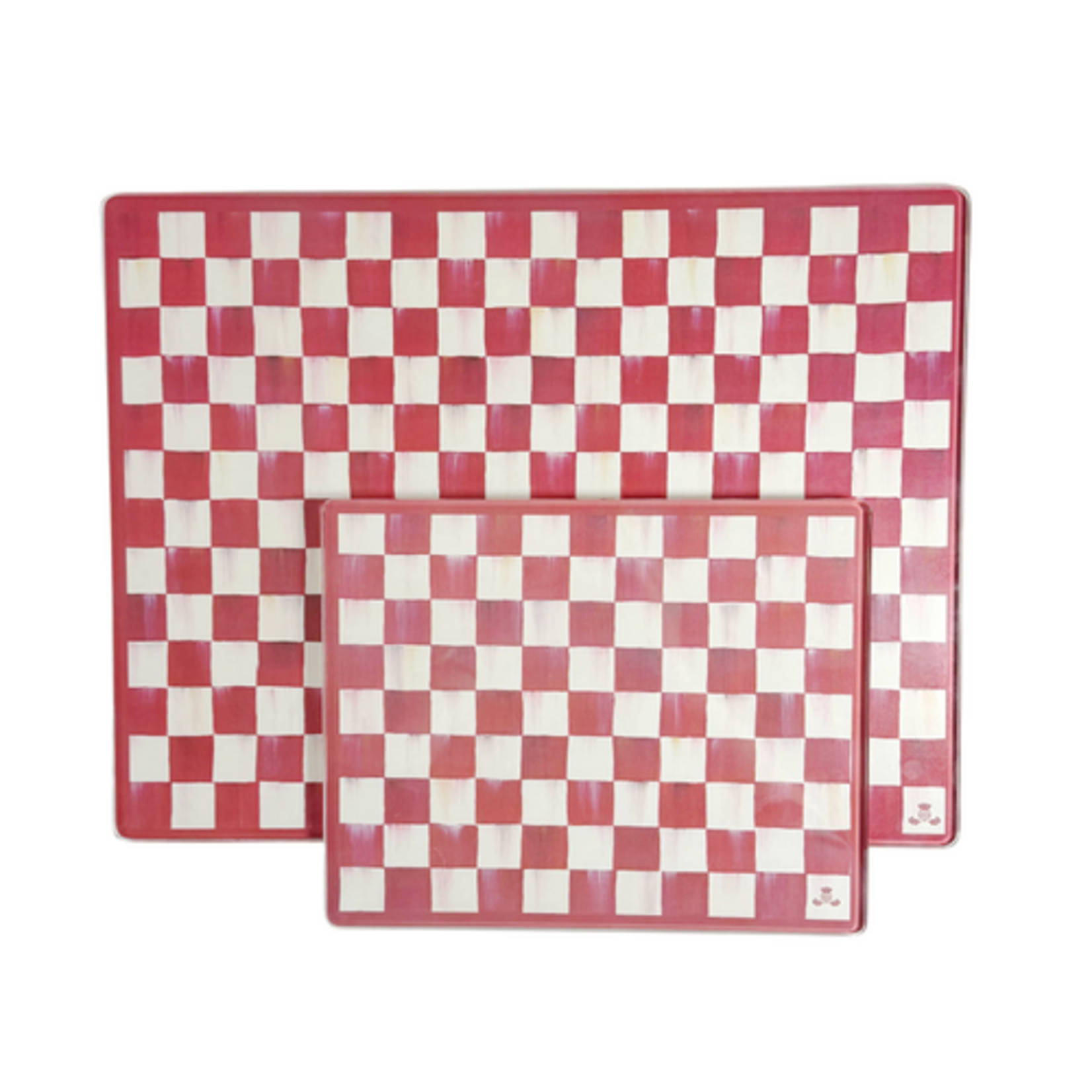 MacKenzie-Childs cherry check glass cutting boards, set of 2