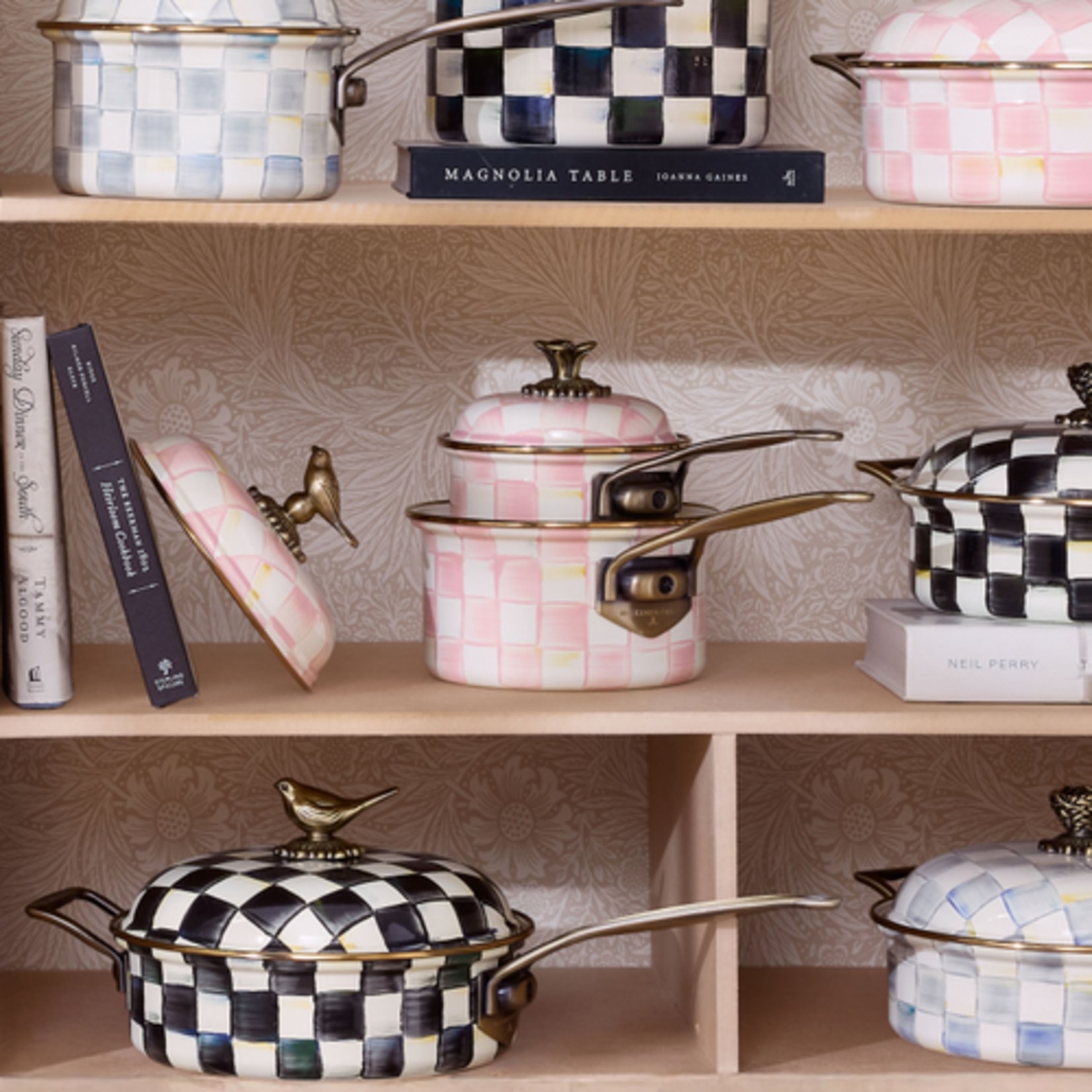 MacKenzie-Childs rosy check 2.5 qt. saucepan