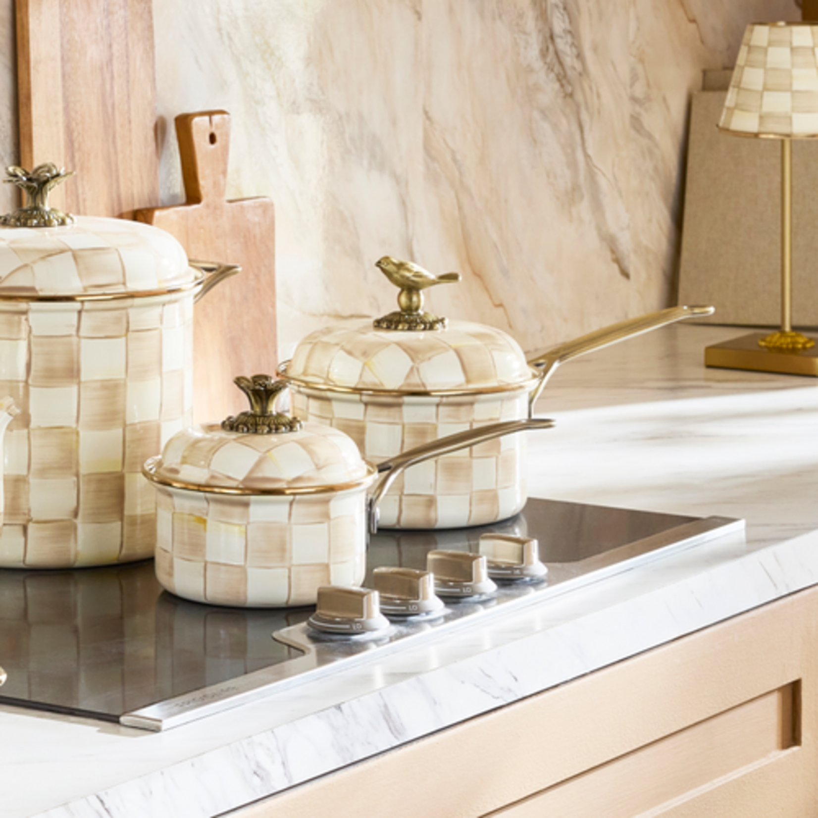 MacKenzie-Childs mocha check 2.5 qt. saucepan