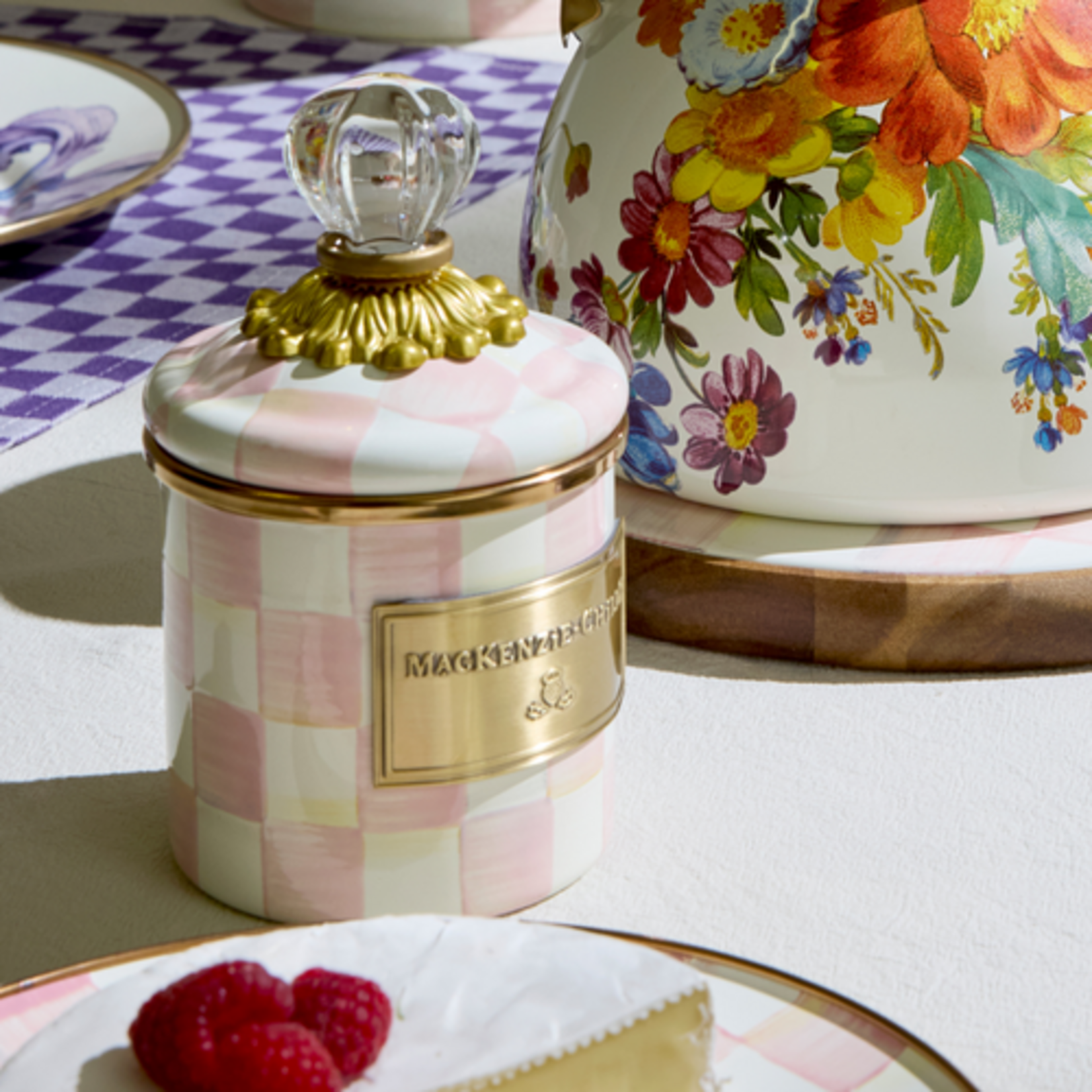 MacKenzie-Childs rosy check mini canister