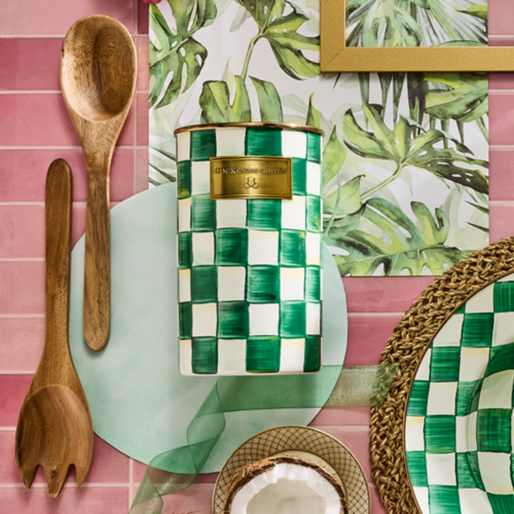 MacKenzie-Childs emerald check utensil holder