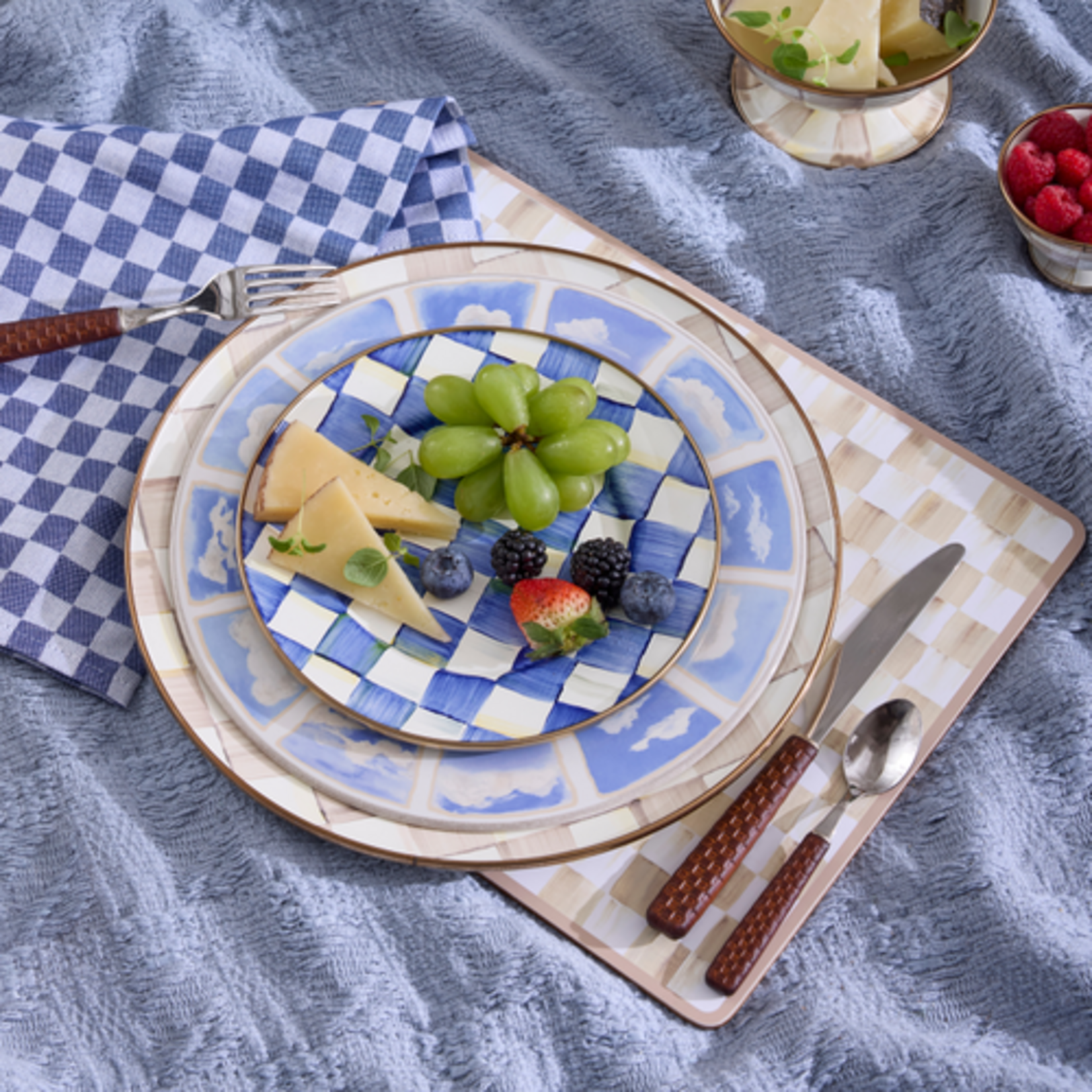 MacKenzie-Childs mocha check cork back placemats, set of 4