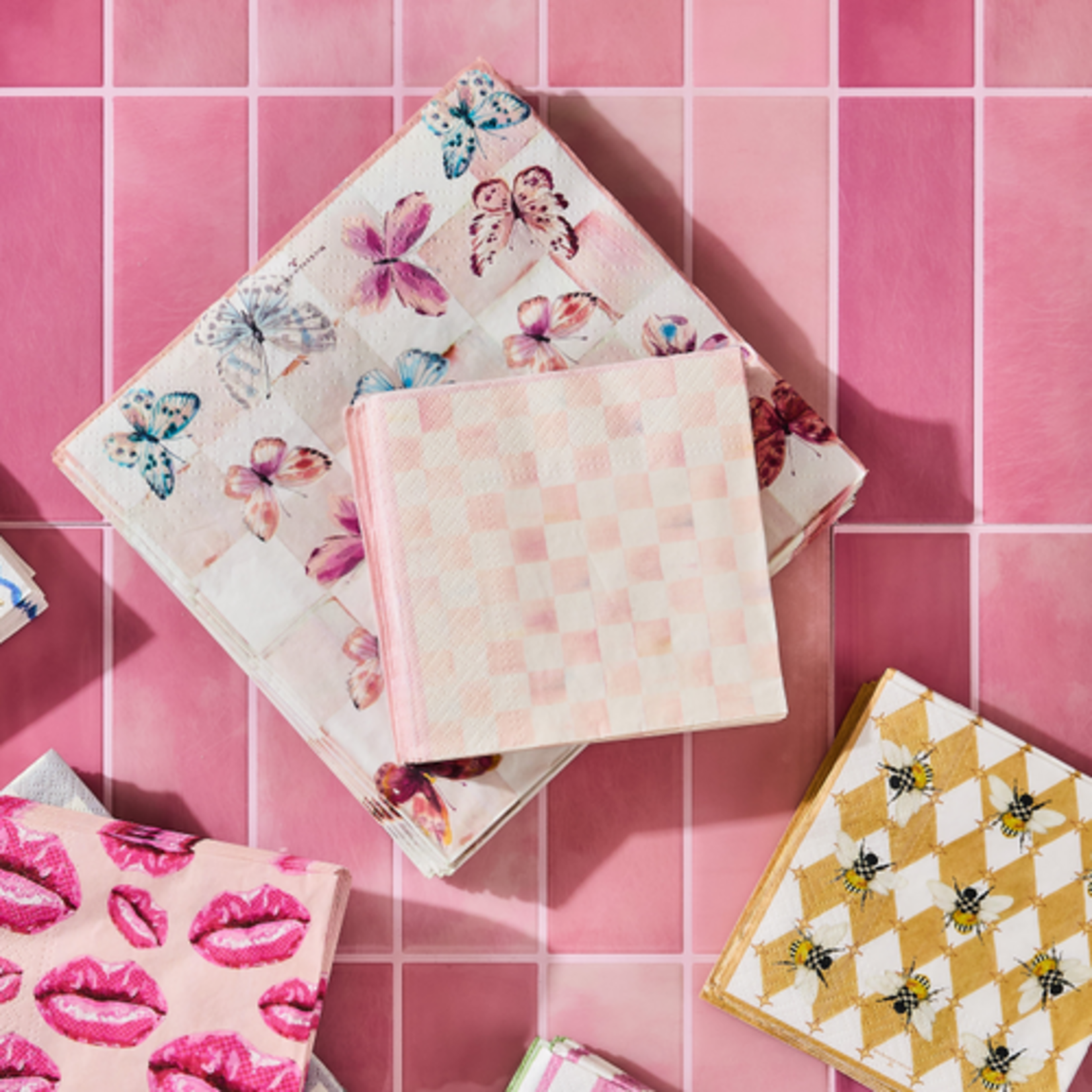 MacKenzie-Childs rosy check cocktail paper napkins
