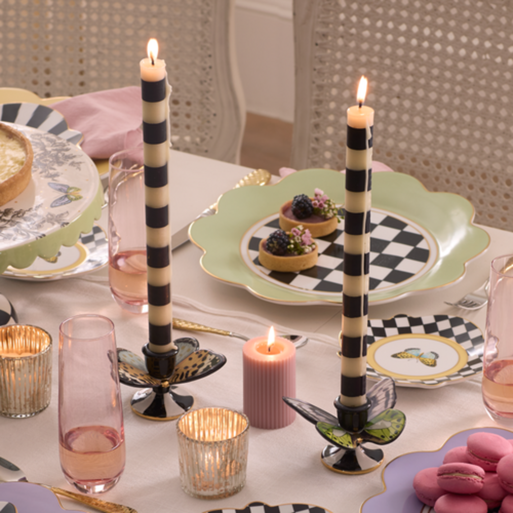 MacKenzie-Childs Butterfly Toile Candle Holders, Set of 2