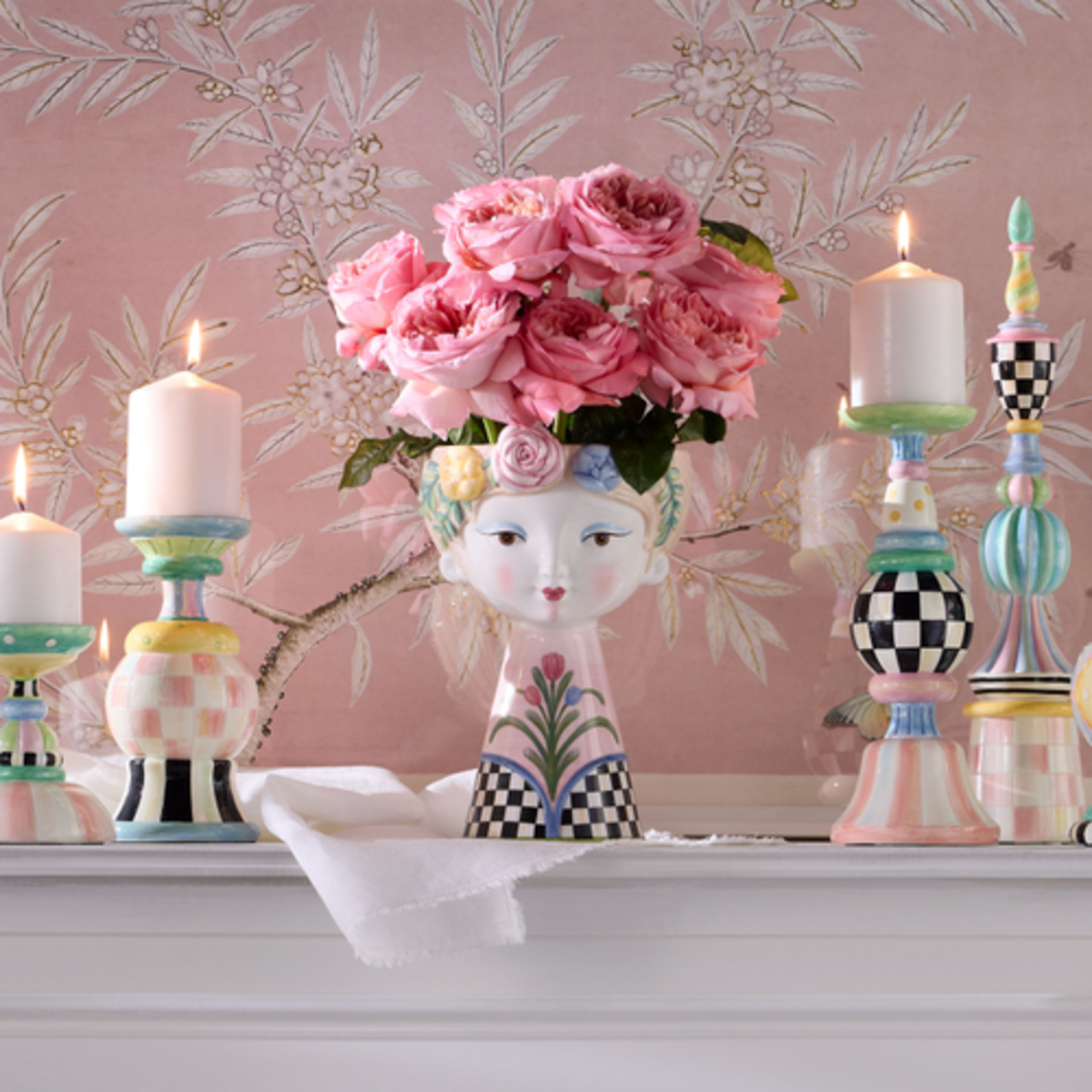 MacKenzie-Childs rosy meadow tall lady vase