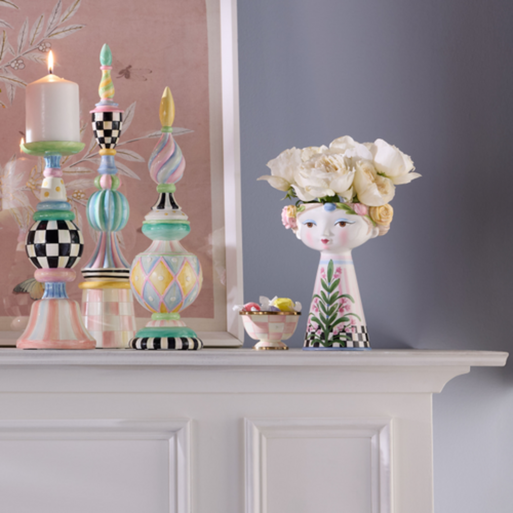 MacKenzie-Childs rosy meadow short lady vase