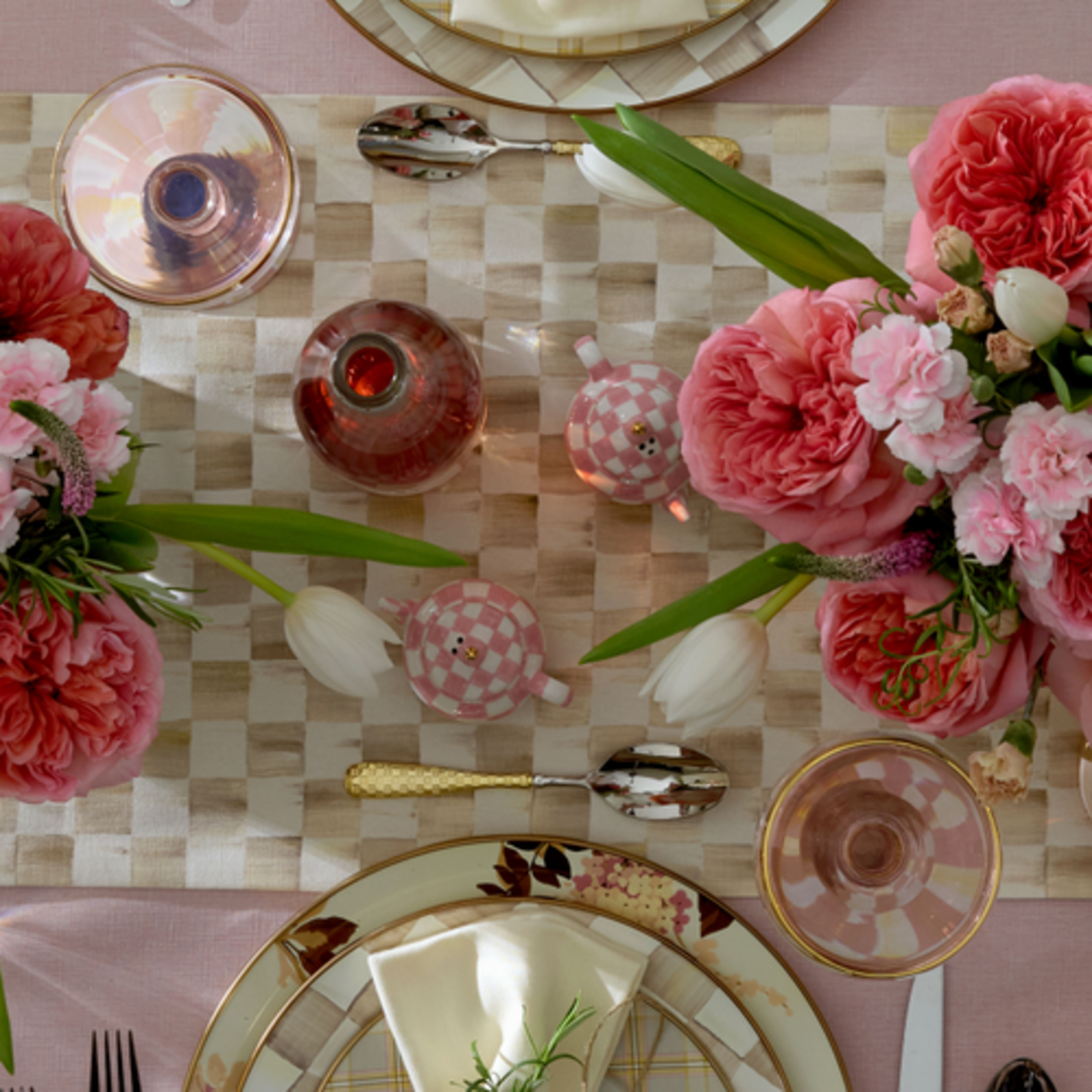 MacKenzie-Childs rosy check teapot salt & pepper set