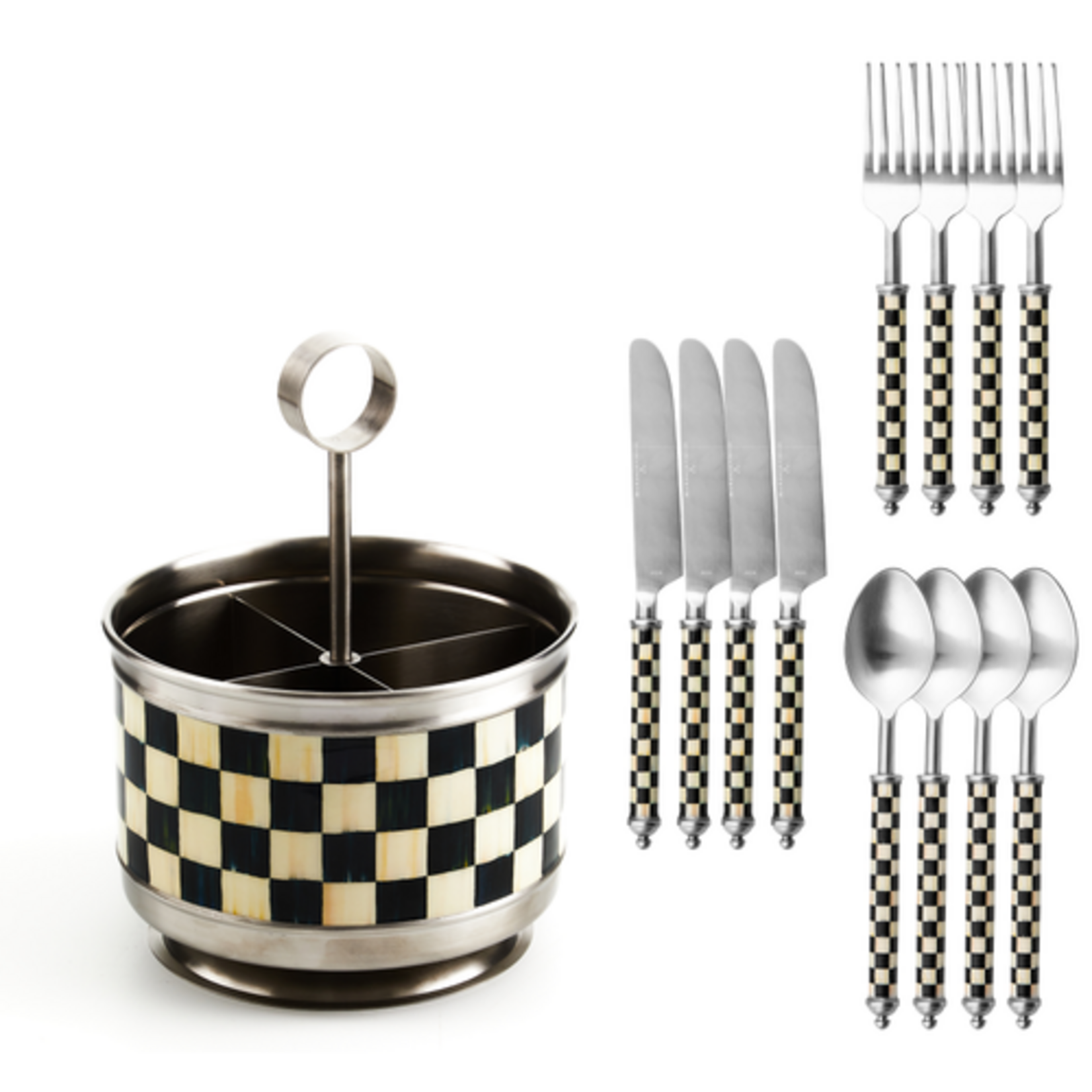 MacKenzie-Childs courtly check supper club flatware & caddy set