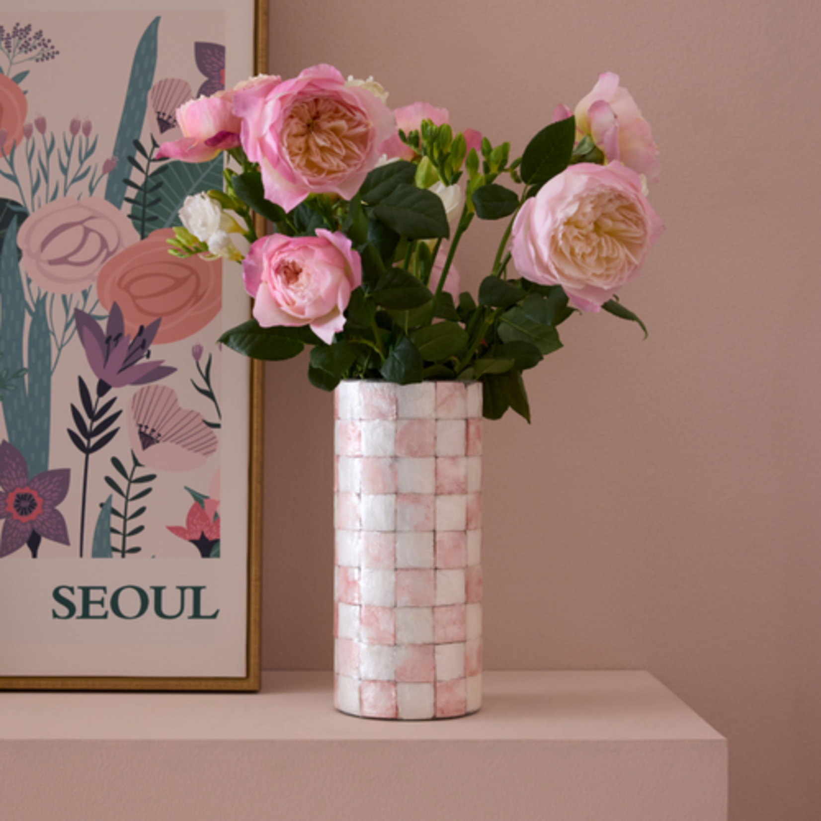 MacKenzie-Childs rosy check capiz small vase