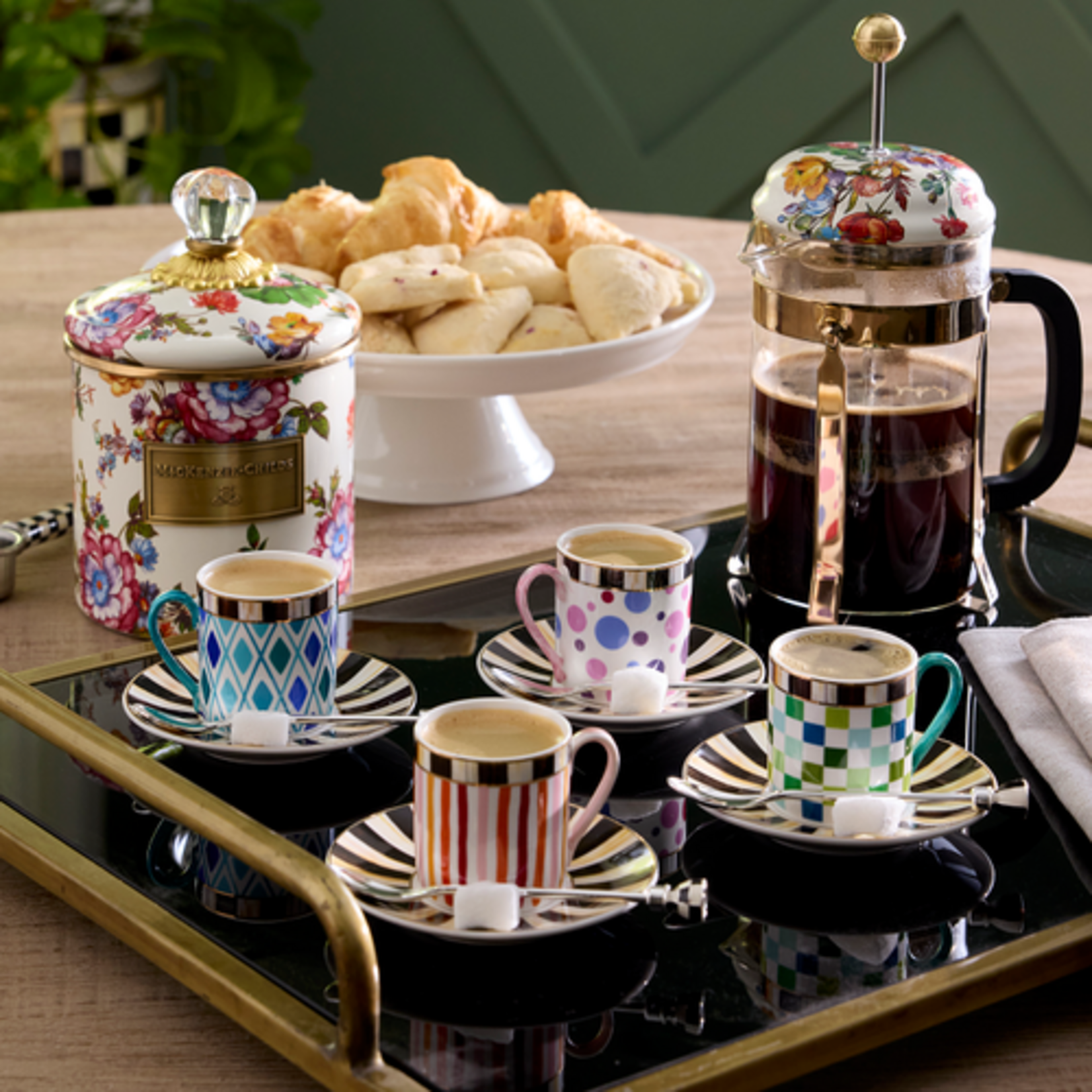 MacKenzie-Childs sweetheart espresso cup & saucer, set of 4