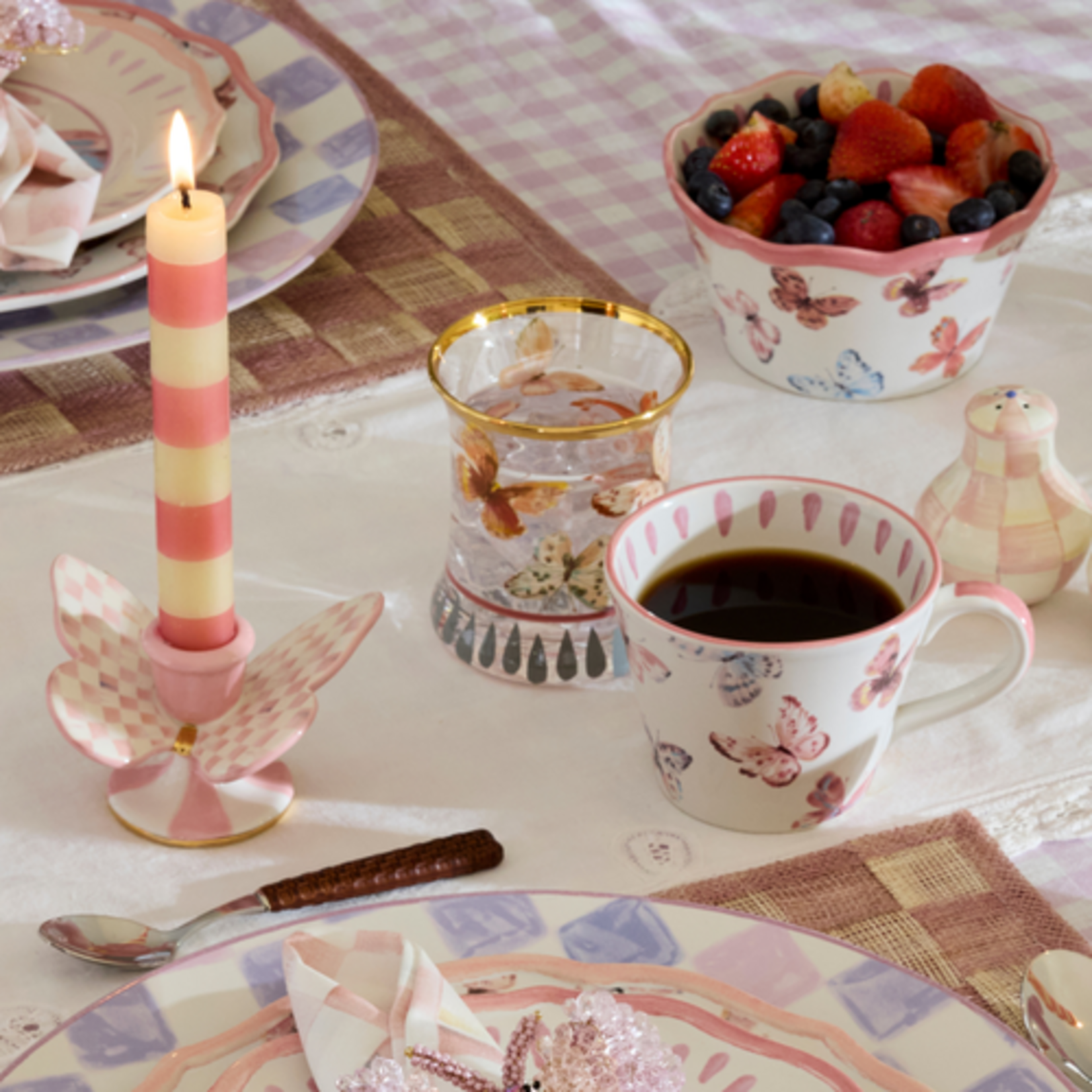 MacKenzie-Childs Butterfly Hill Tumbler Glass, Set of 2