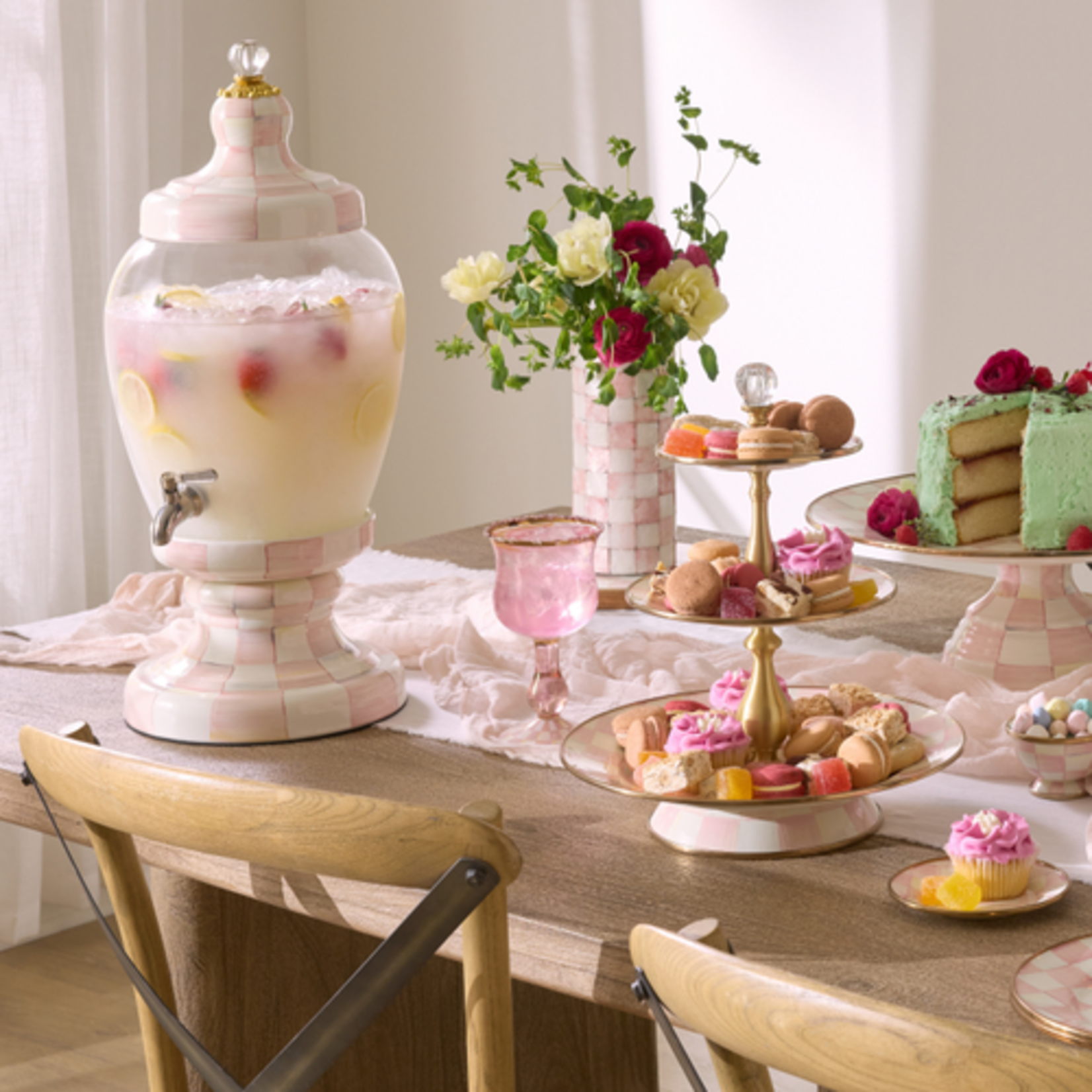 MacKenzie-Childs rosy check wine glass