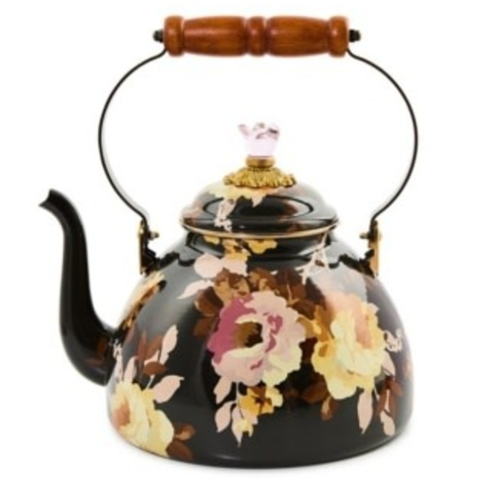MacKenzie-Childs wild rose brown 3 quart tea kettle