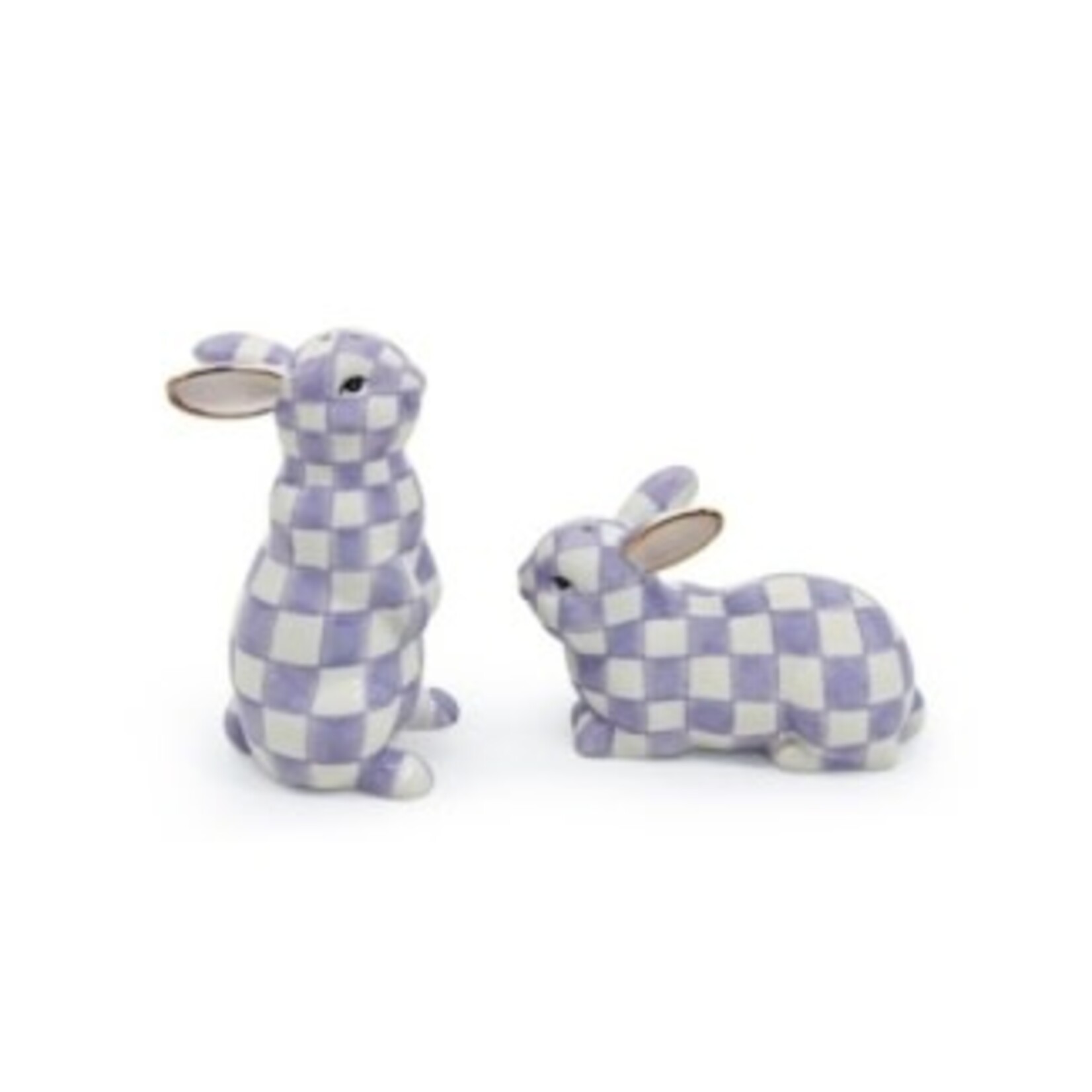 MacKenzie-Childs violet check bunny salt and pepper