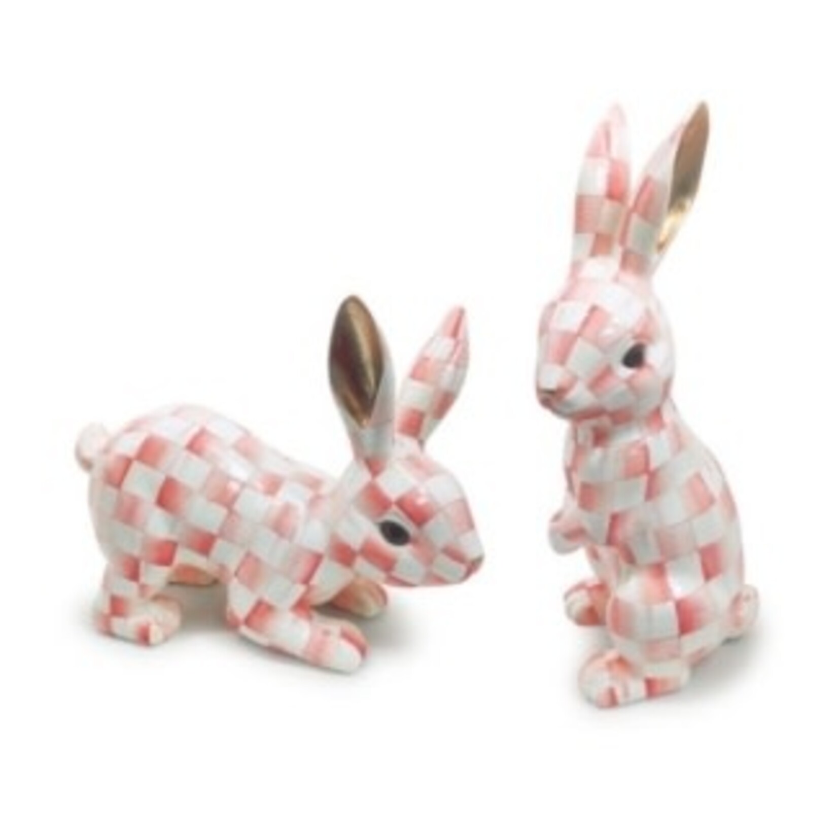 MacKenzie-Childs rosy check trophy bunnies, set of 2
