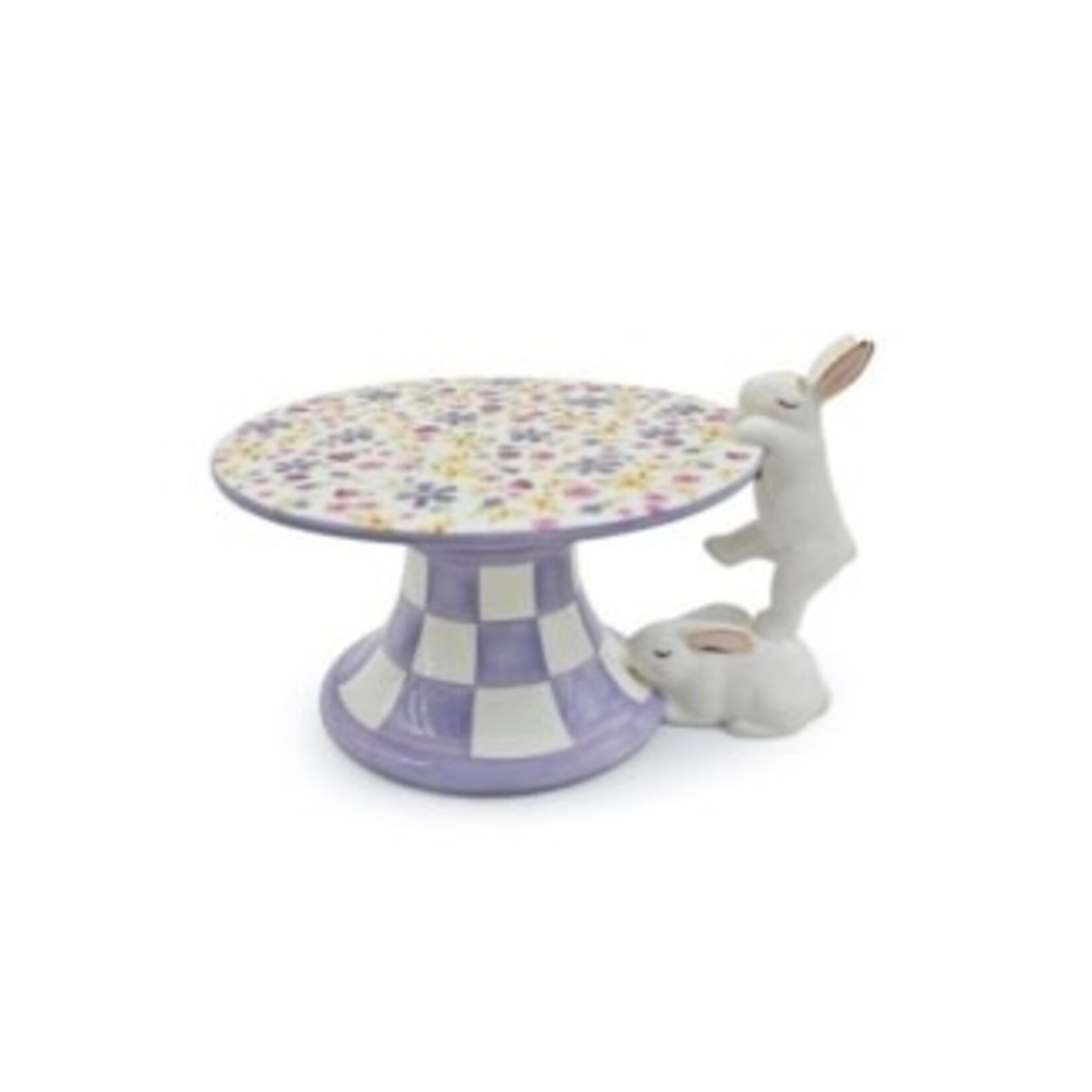 MacKenzie-Childs posie patch mini bunny ceramic pedestal platter