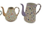 MacKenzie-Childs posie patch ceramic teapot vases, set of 2