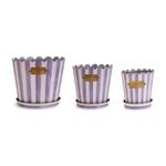 MacKenzie-Childs violet stripe pots & saucers, set of 3