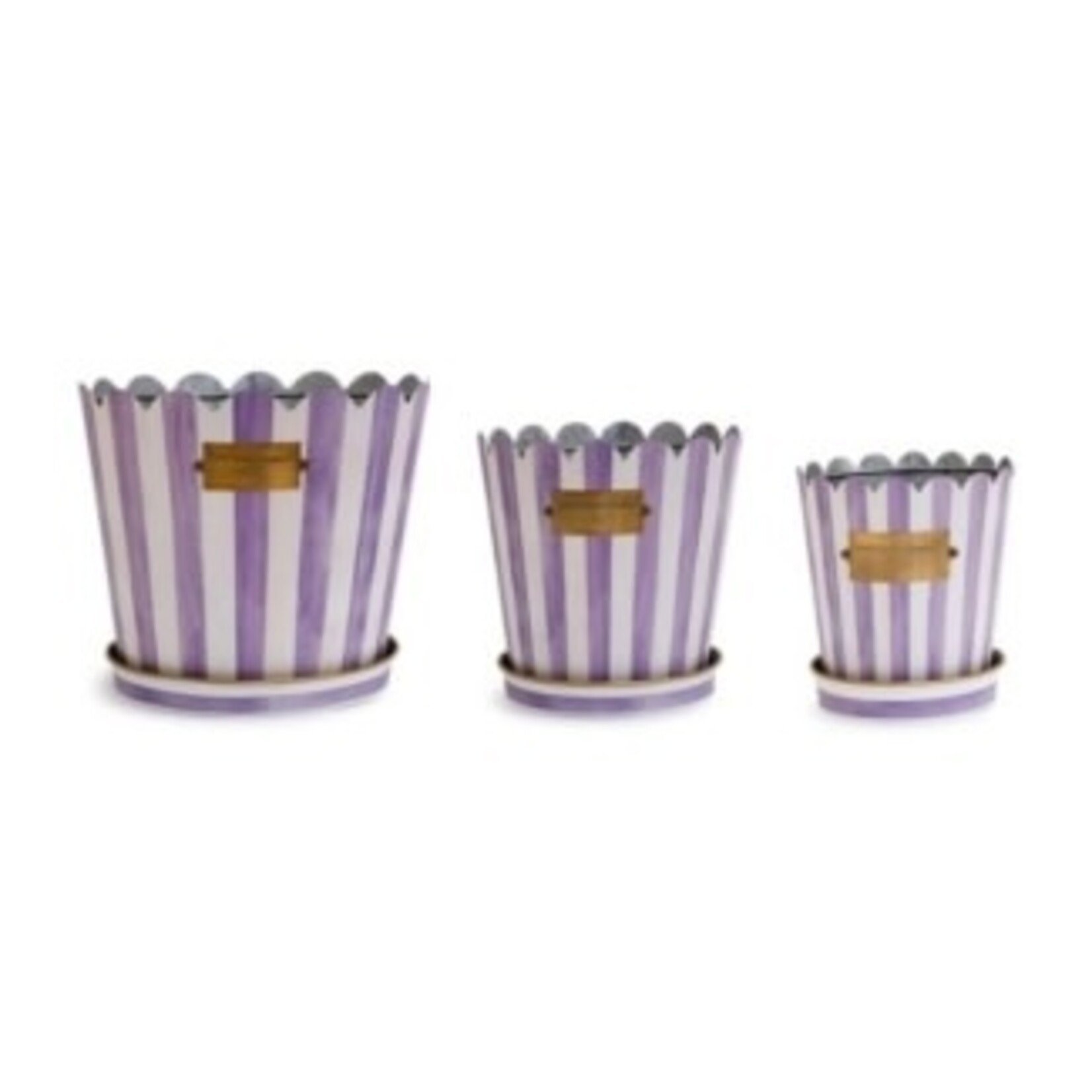 MacKenzie-Childs violet stripe pots & saucers, set of 3