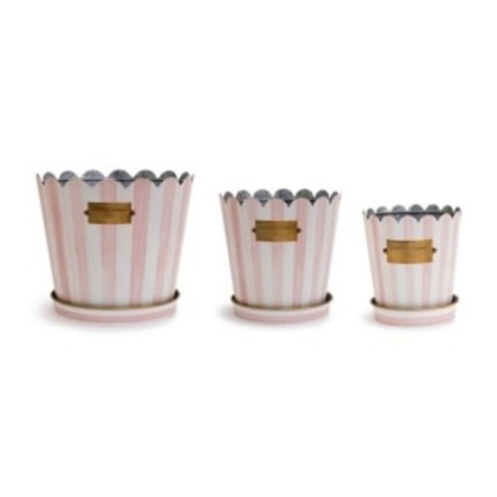 MacKenzie-Childs rosy stripe pots & saucers, set of 3