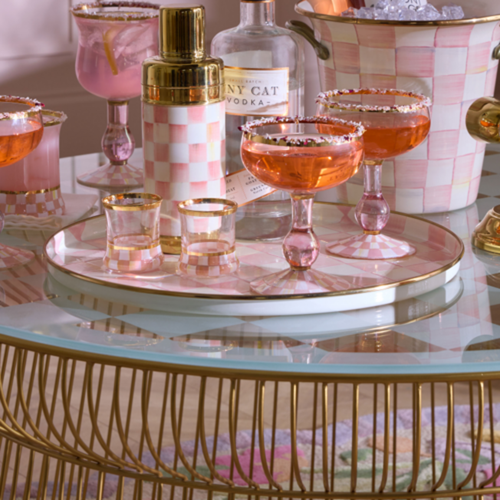 MacKenzie-Childs rosy check round tray