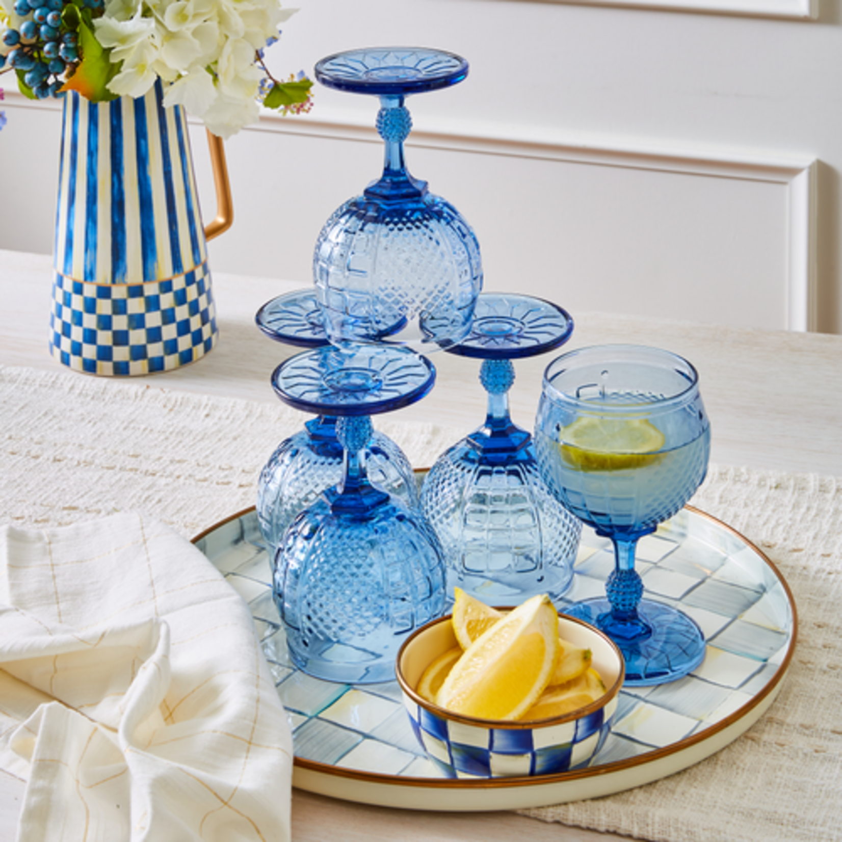 MacKenzie-Childs sterling check round tray