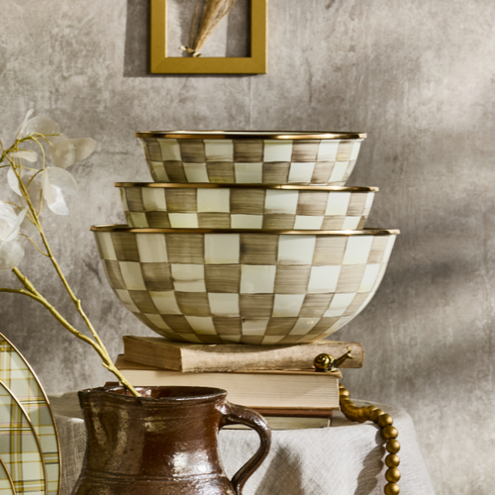 MacKenzie-Childs mocha check medium everyday bowl