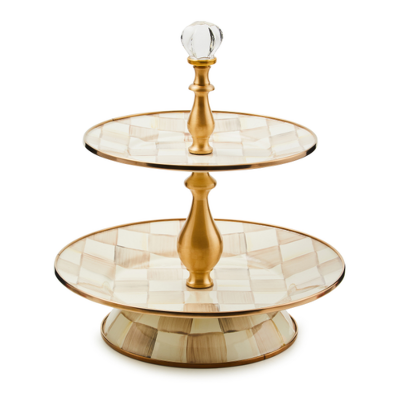 MacKenzie-Childs mocha check two tier sweet stand